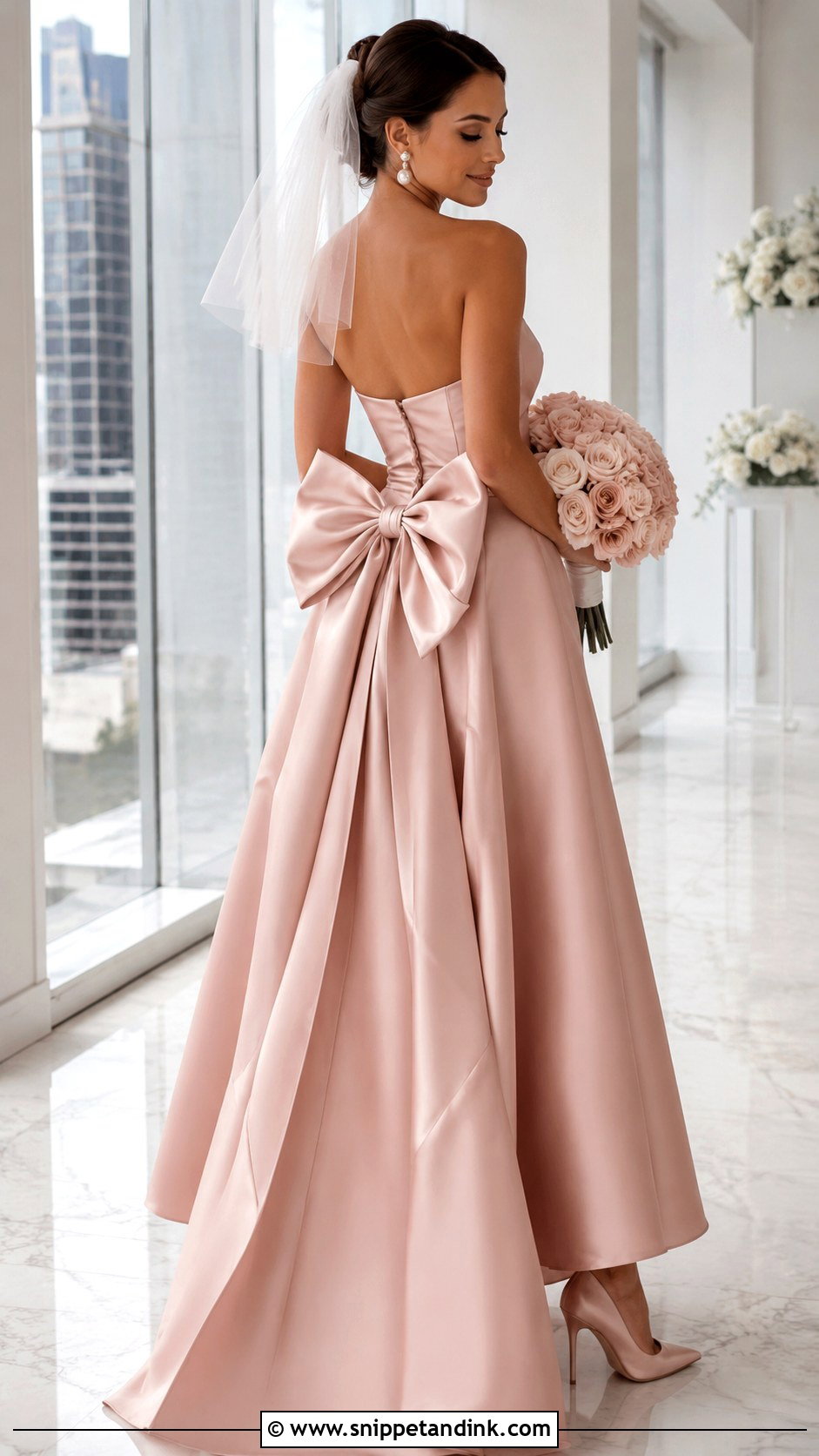 Rose Satin Wedding Dress With Bow Back - Snippet and Ink - 25 Rose Wedding Dress Ideas