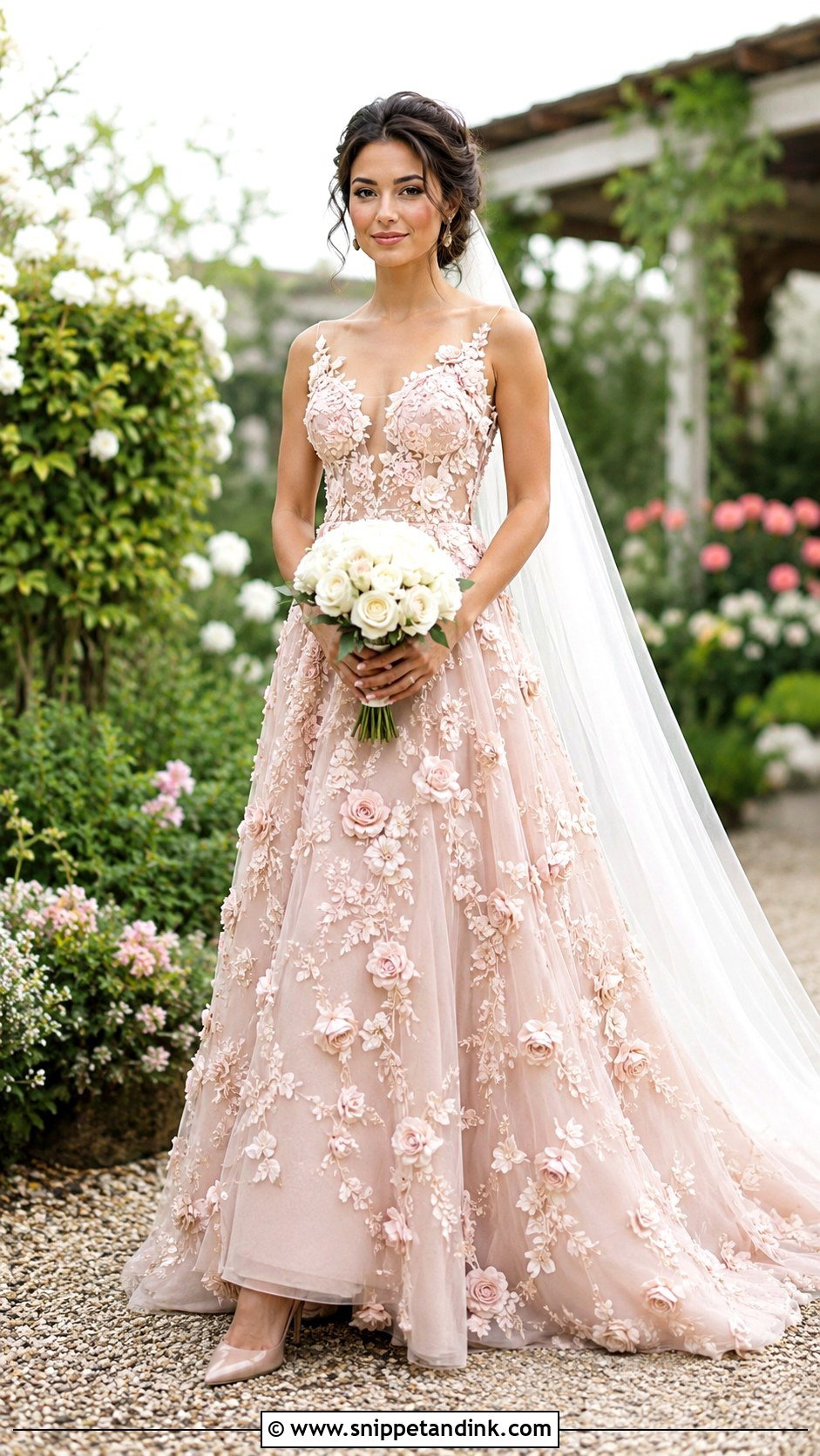 Rose Wedding Dress With 3D Floral Appliques - Snippet and Ink - 25 Rose Wedding Dress Ideas