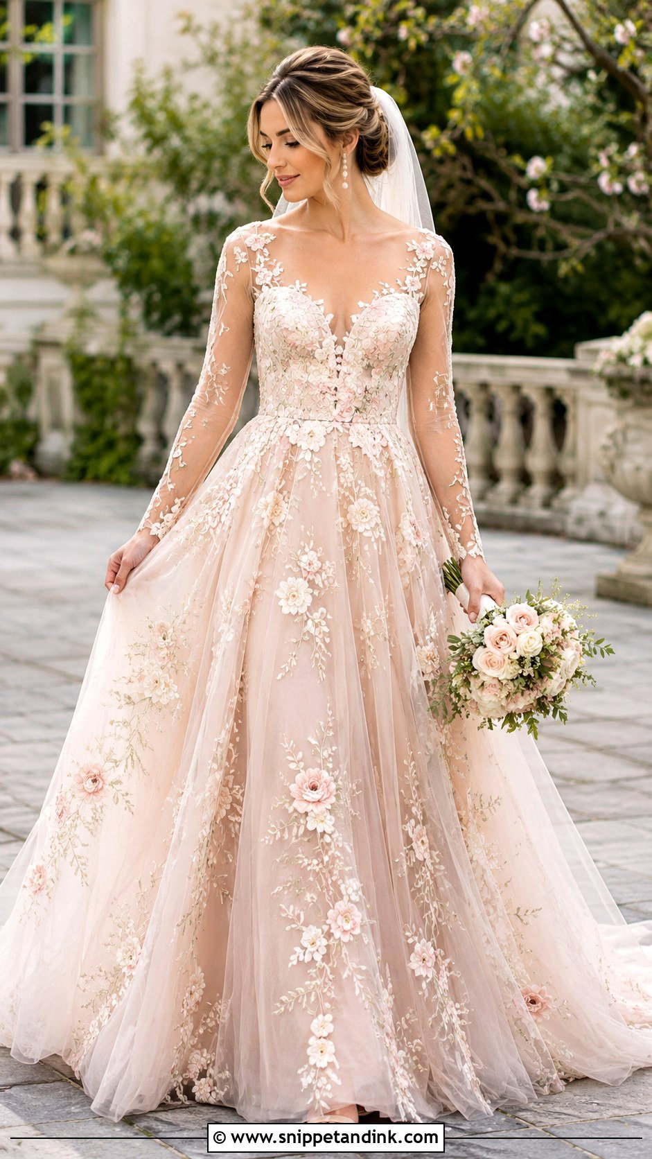 Rose Wedding Dress With Floral Embroidery - Snippet and Ink - 25 Rose Wedding Dress Ideas