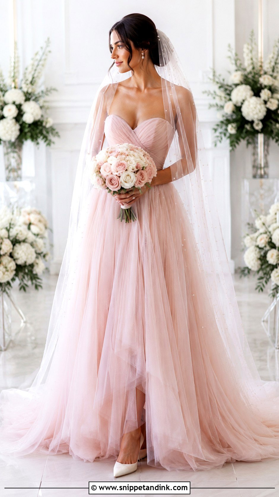 Rose Wedding Dress With Pearl Veil - Snippet and Ink - 25 Rose Wedding Dress Ideas