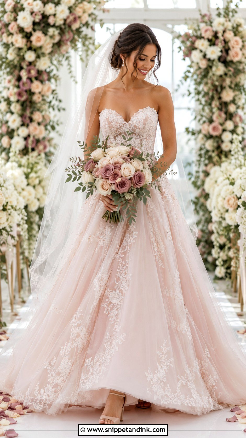 Rose Wedding Dress With Rose Bouquet - Snippet and Ink - 25 Rose Wedding Dress Ideas