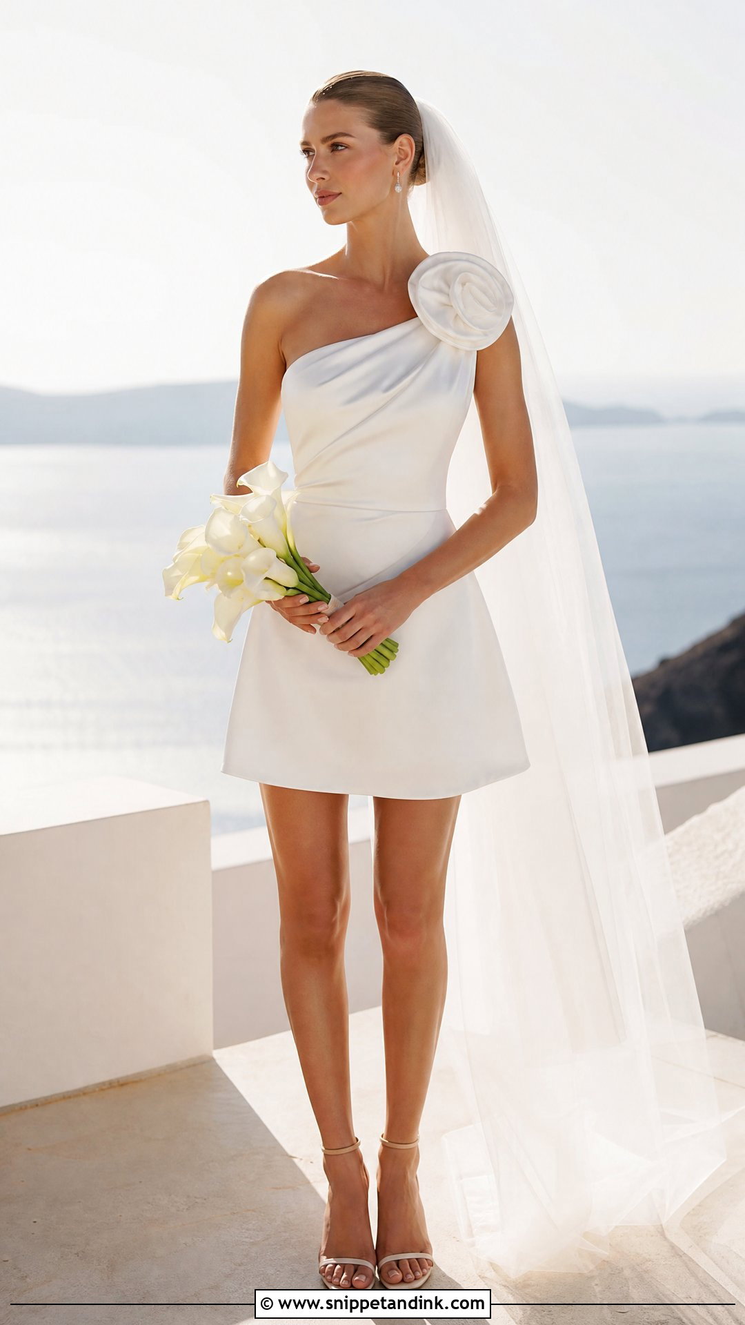 Rosette Short Satin Wedding Dress - Snippet and Ink - 20 Short Satin Wedding Dress Ideas