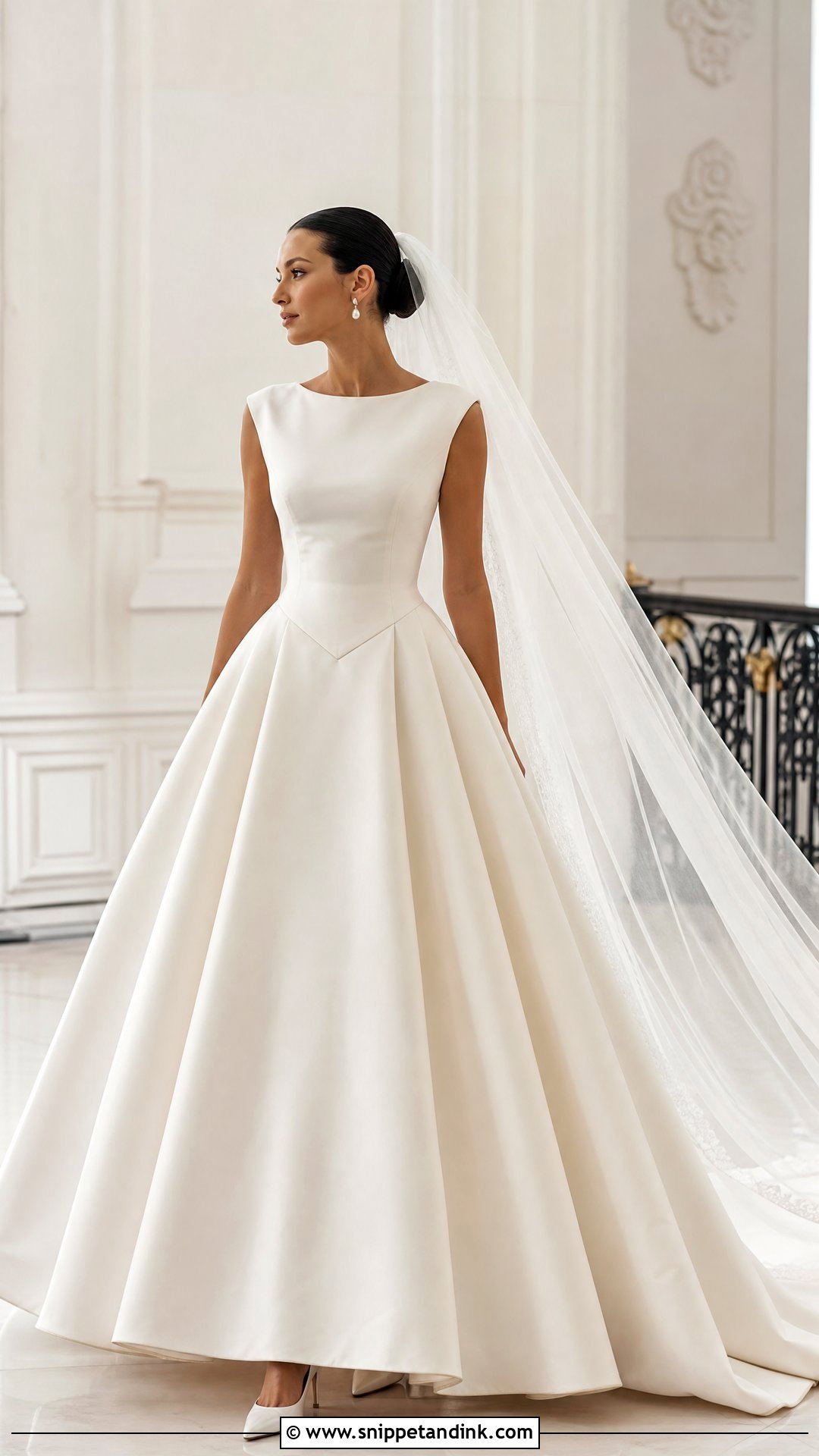 Round Neck Basque Waist Wedding Dress - Snippet and Ink - 20 Round Neck Wedding Dress Ideas