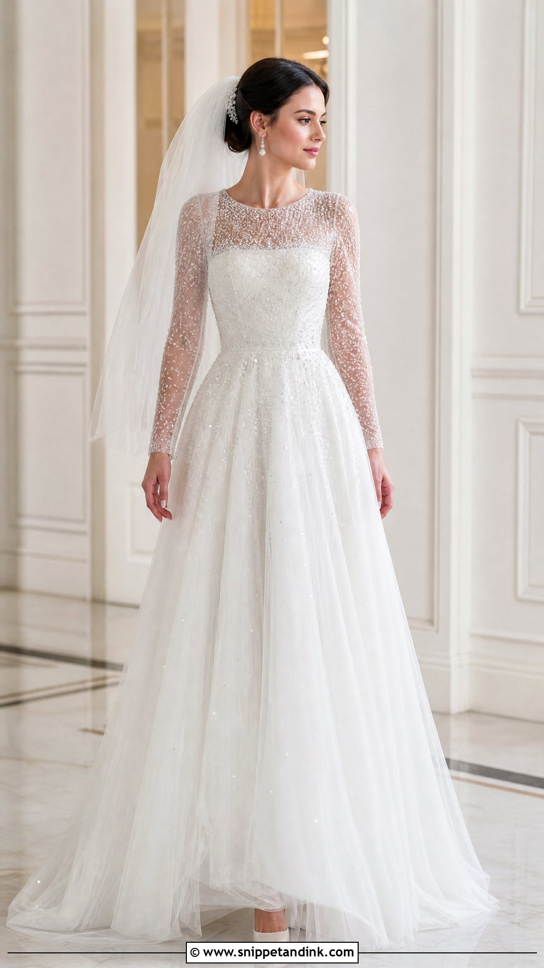 Round Neck Beaded Wedding Dress - Snippet and Ink - 20 Round Neck Wedding Dress Ideas