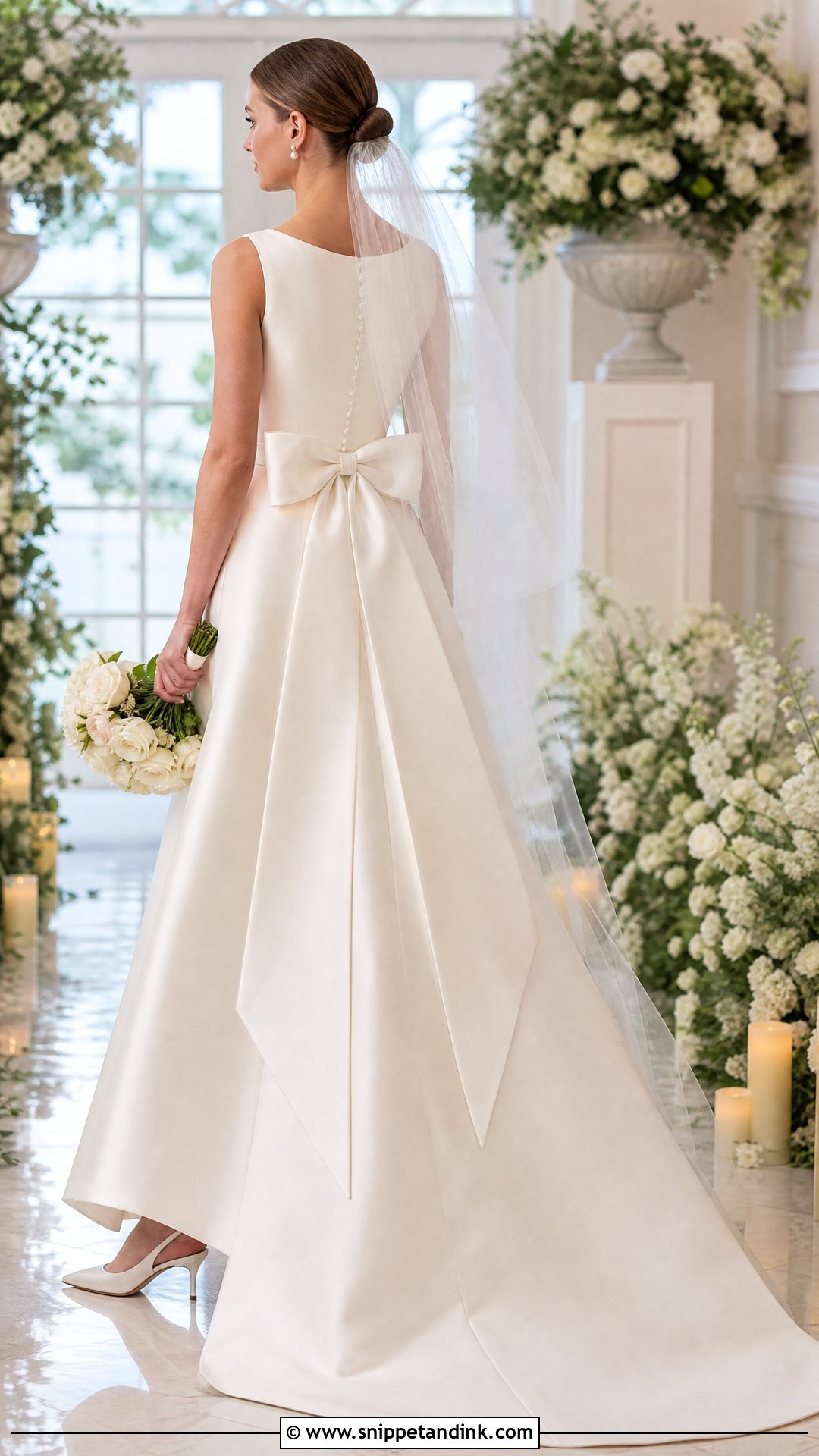 Round Neck Bow Back Wedding Dress - Snippet and Ink - 20 Round Neck Wedding Dress Ideas