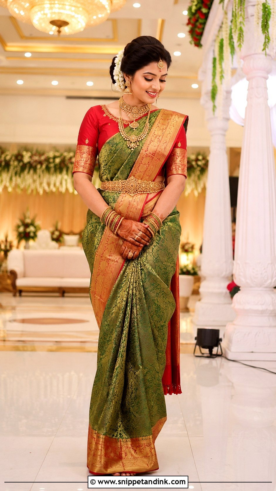 Round Neck Bridal Blouse With Kanjeevaram Saree - Snippet and Ink - 20 Bridal Simple Blouse Designs