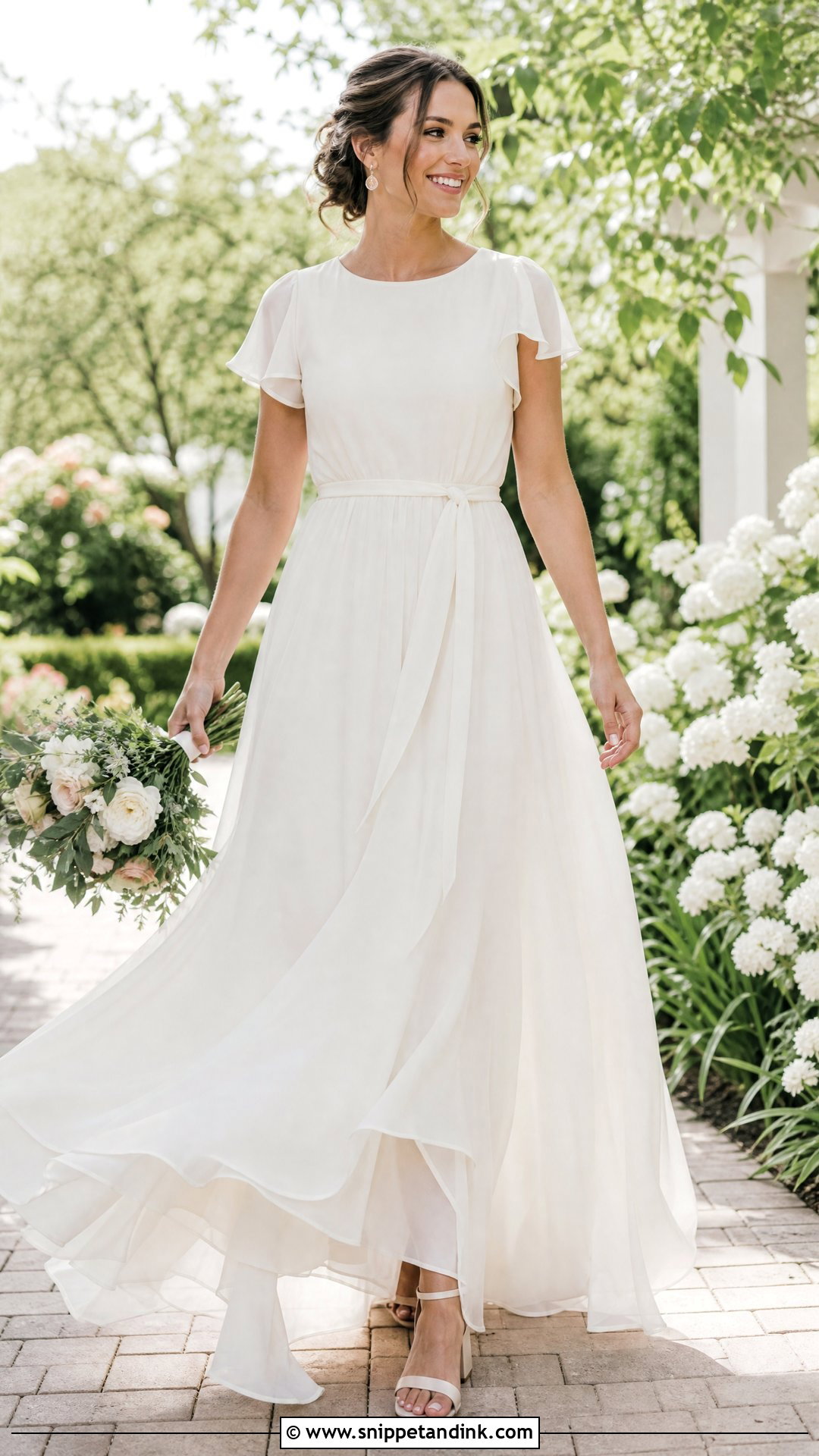 Round Neck Chiffon Wedding Dress - Snippet and Ink - 20 Round Neck Wedding Dress Ideas