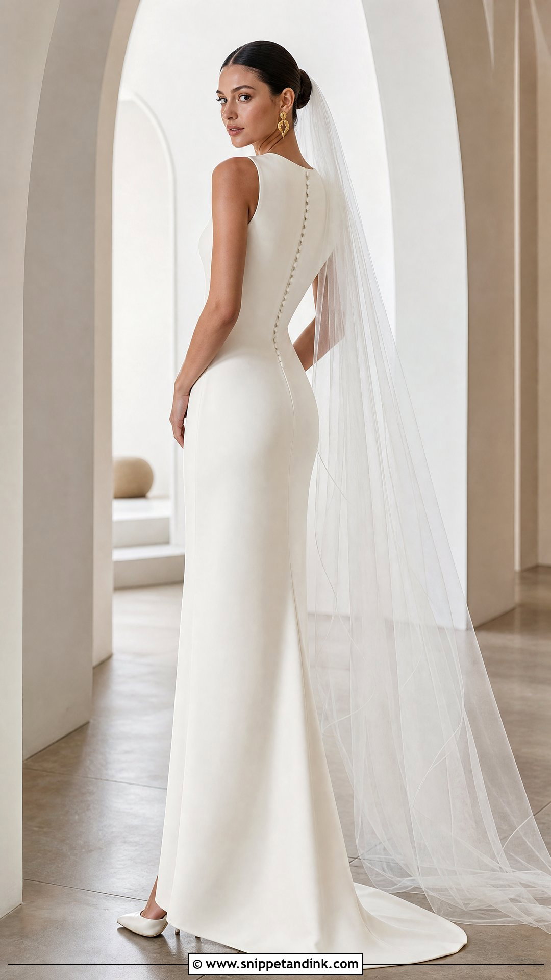 Round Neck Crepe Column Wedding Dress - Snippet and Ink - 20 Round Neck Wedding Dress Ideas