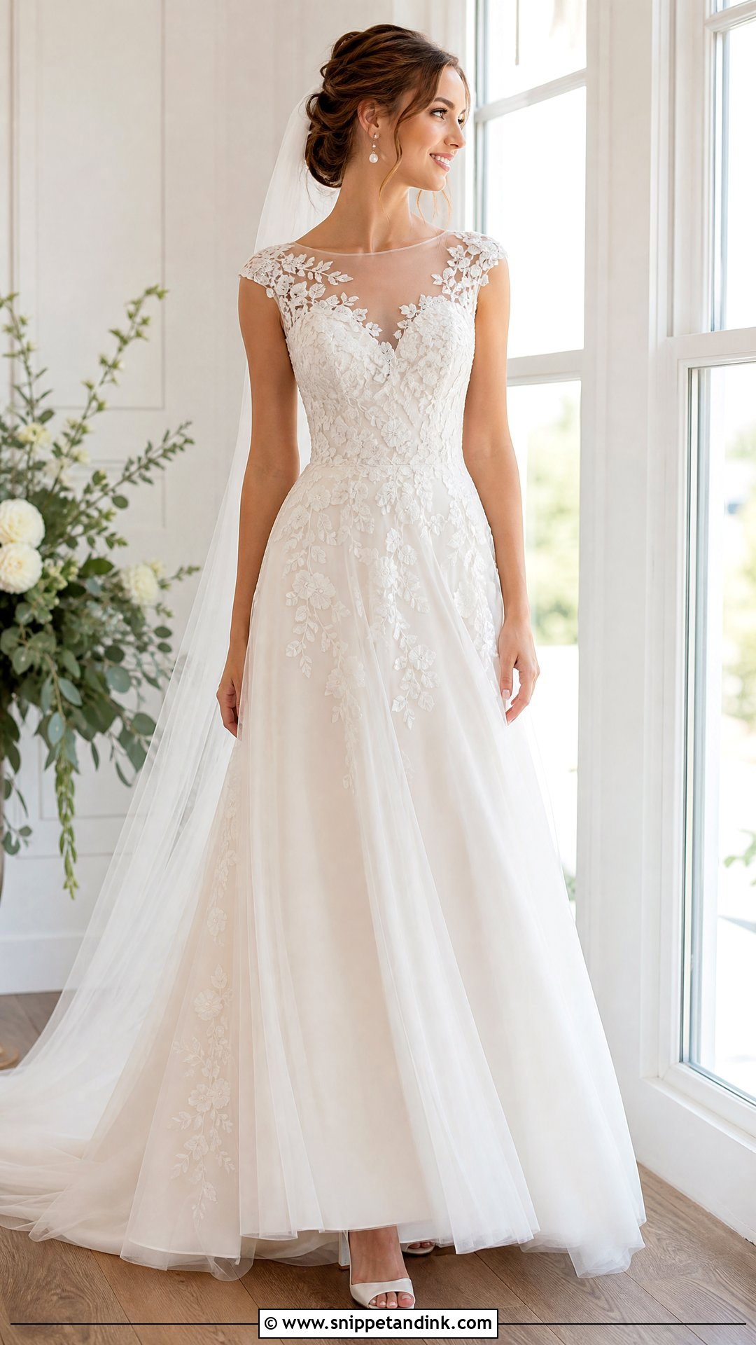 Round Neck Illusion Wedding Dress - Snippet and Ink - 20 Round Neck Wedding Dress Ideas