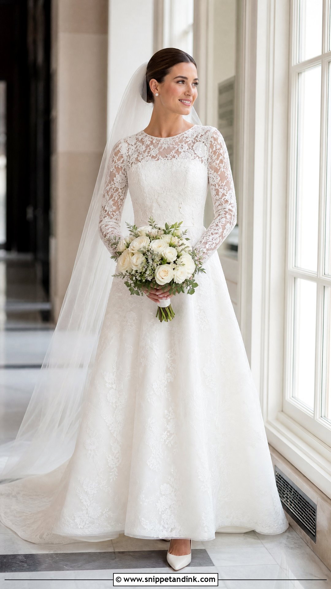 Round Neck Lace Long Sleeve Wedding Dress - Snippet and Ink - 20 Round Neck Wedding Dress Ideas