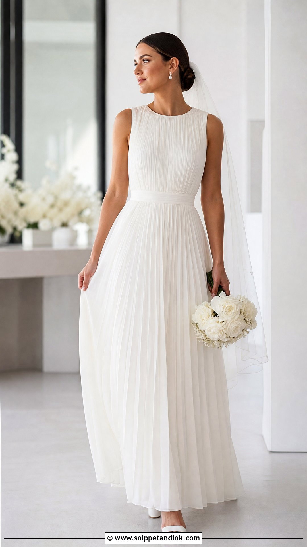 Round Neck Pleated Wedding Dress - Snippet and Ink - 20 Round Neck Wedding Dress Ideas