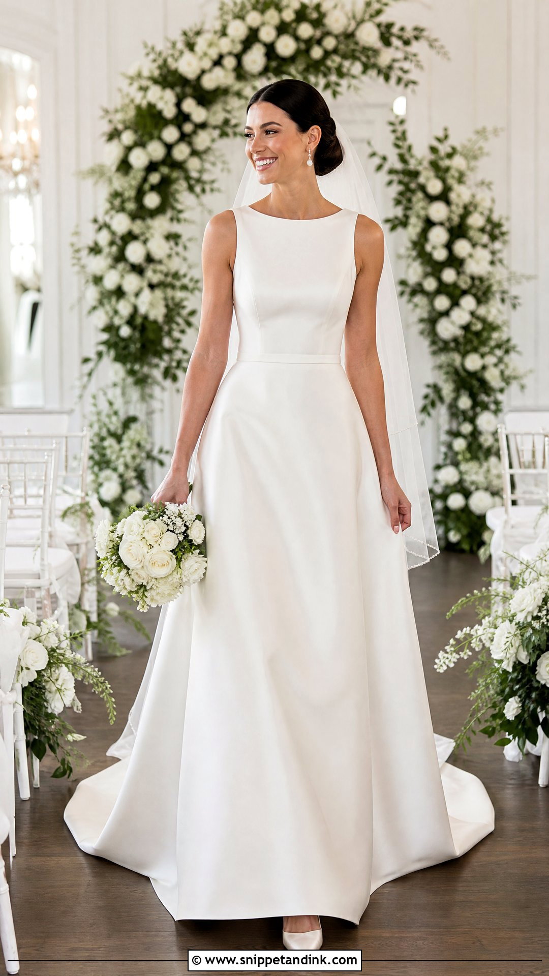 Round Neck Satin A Line Wedding Dress - Snippet and Ink - 20 Round Neck Wedding Dress Ideas