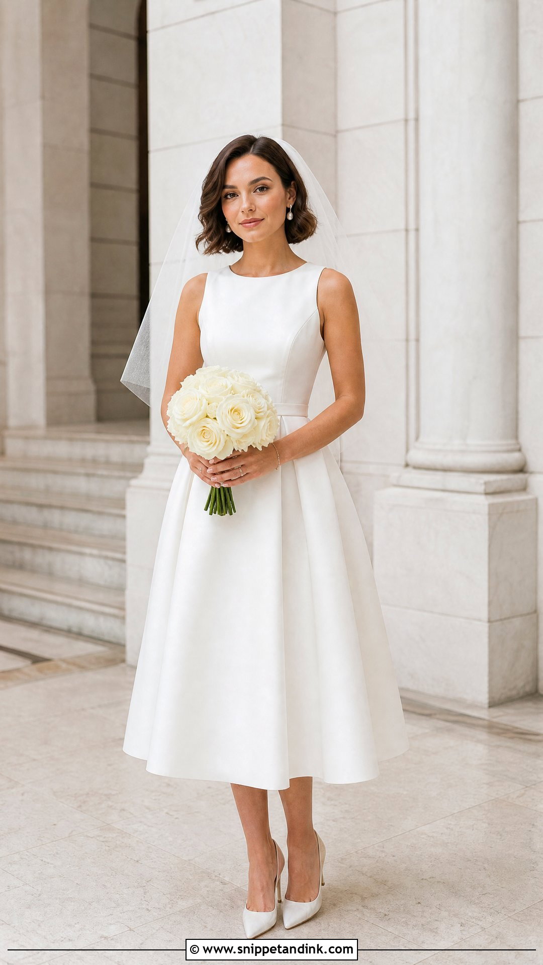 Round Neck Tea Length Wedding Dress - Snippet and Ink - 20 Round Neck Wedding Dress Ideas