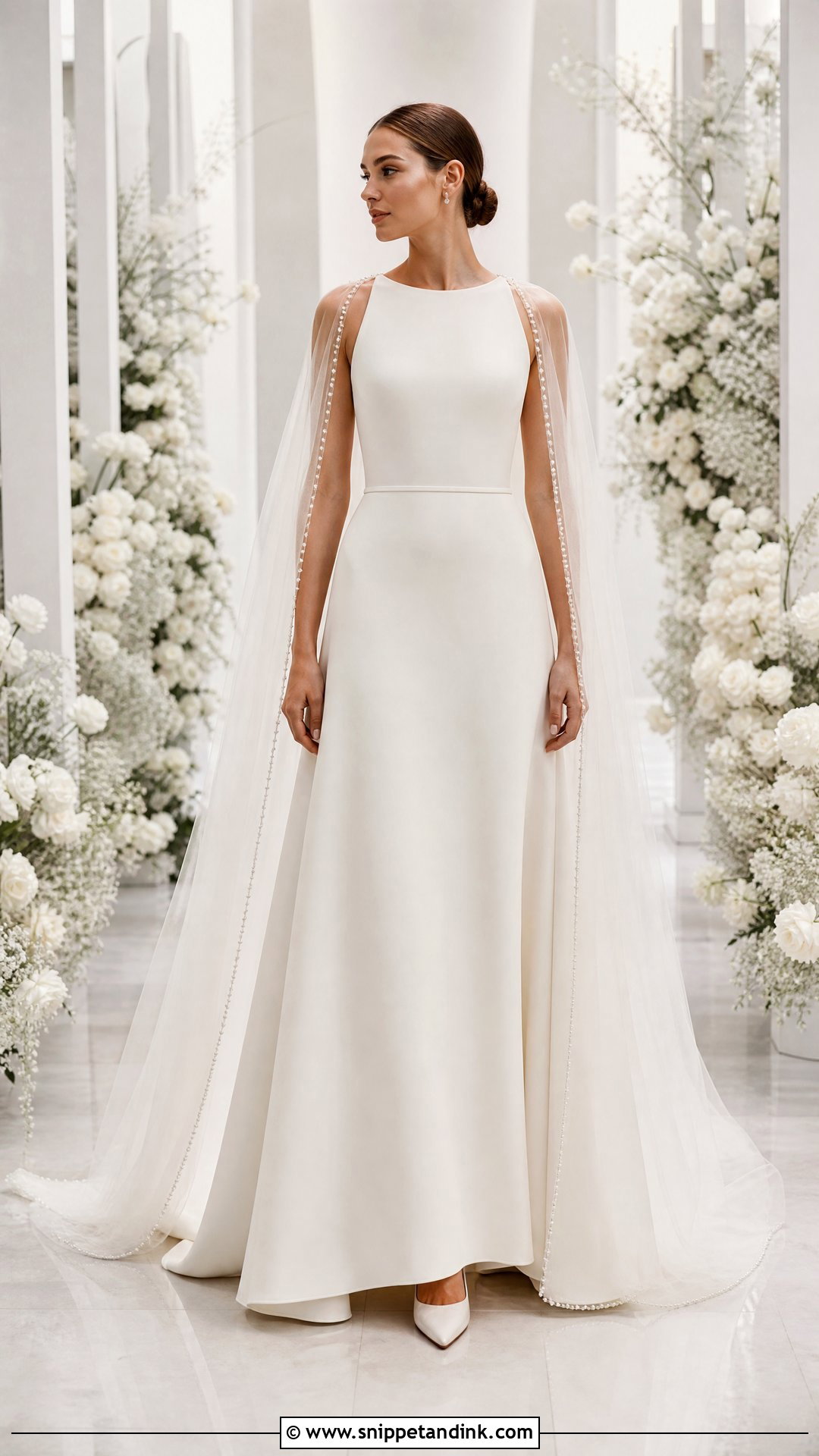 Round Neck Wedding Dress With Cape - Snippet and Ink - 20 Round Neck Wedding Dress Ideas