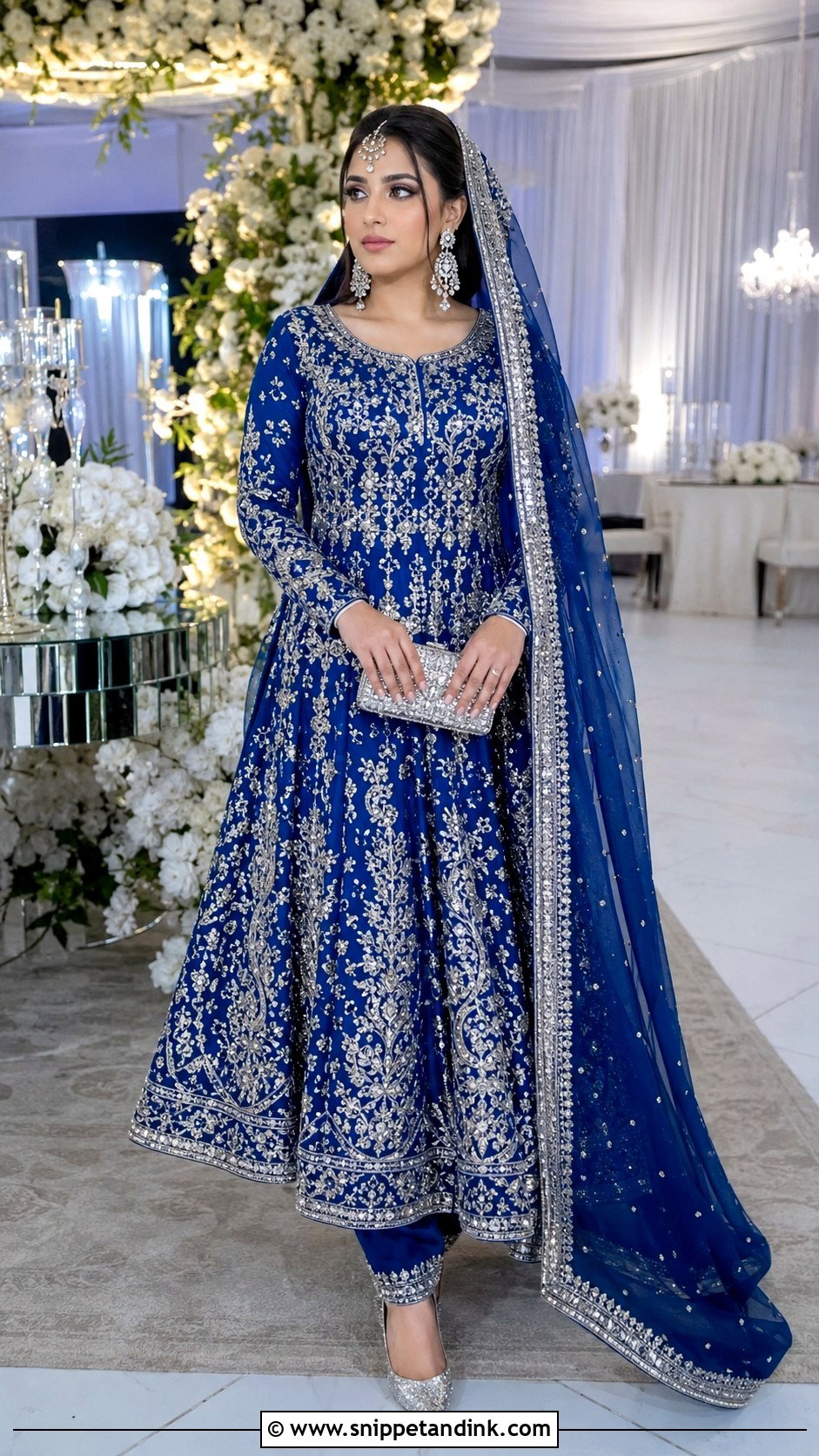 Royal Blue Afghan Bridal Dress With Silver Embroidery - Snippet and Ink - 20 Afghan Bridal Dress Ideas