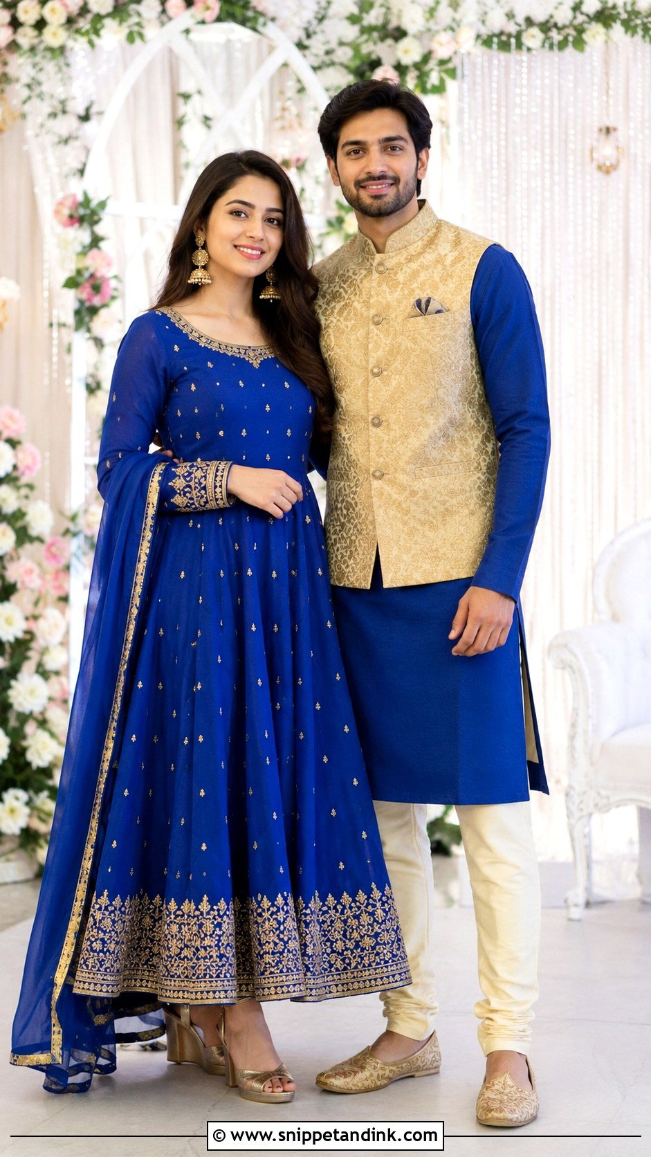 Royal Blue Anarkali And Kurta Couple Outfit - Snippet and Ink - 20 Couple Matching Indian Outfits