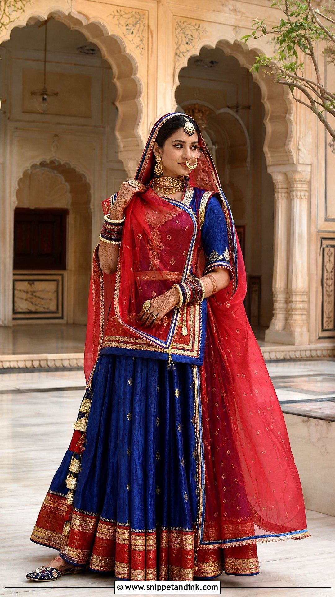 Royal Blue And Red Rajputani Bridal Poshak - Snippet and Ink - 20 Rajputani Poshak for Bride Ideas