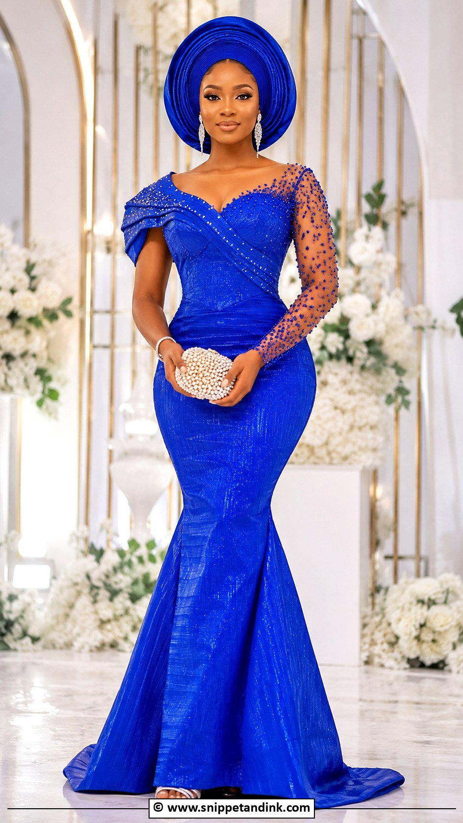 Royal Blue Asooke Mermaid Gown - Snippet and Ink - 25 Asooke Styles for Brides