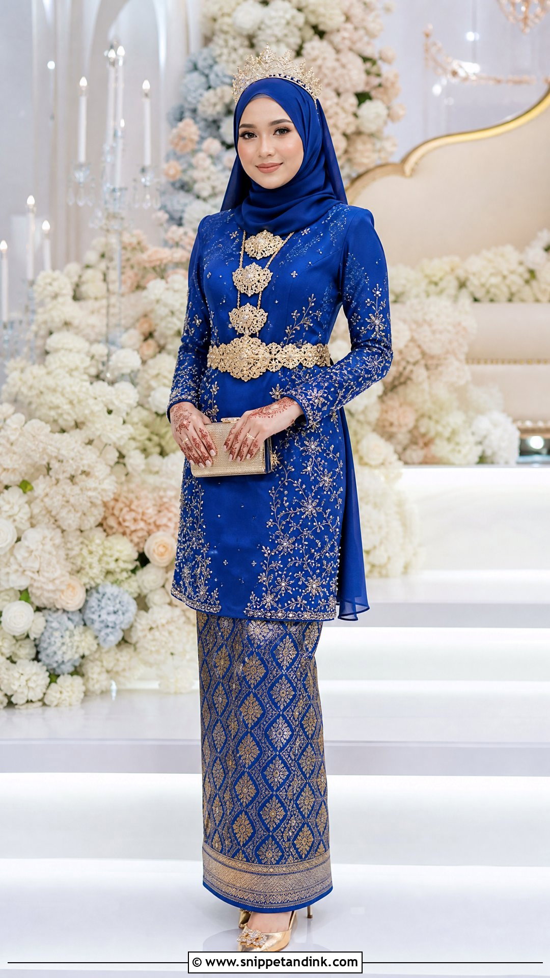 Royal Blue Baju Kurung Malay Wedding Dress - Snippet and Ink - 20 Traditional Malay Wedding Dress Ideas