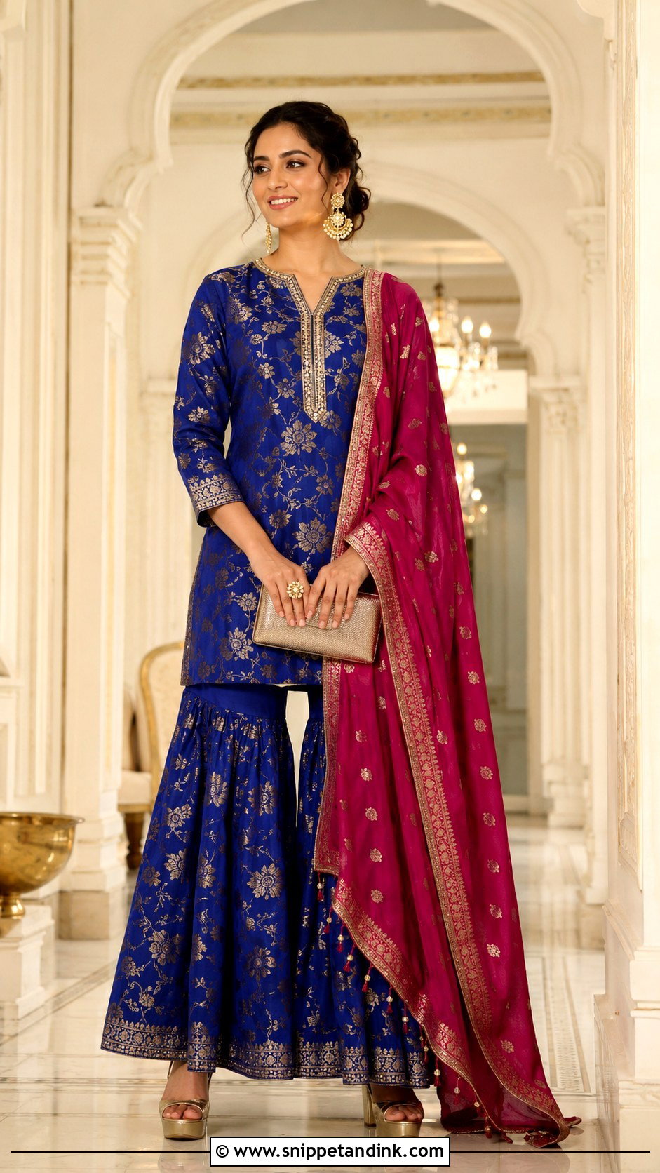 Royal Blue Banaras Sharara Set - Snippet and Ink - 20 Banaras Sharara Designs