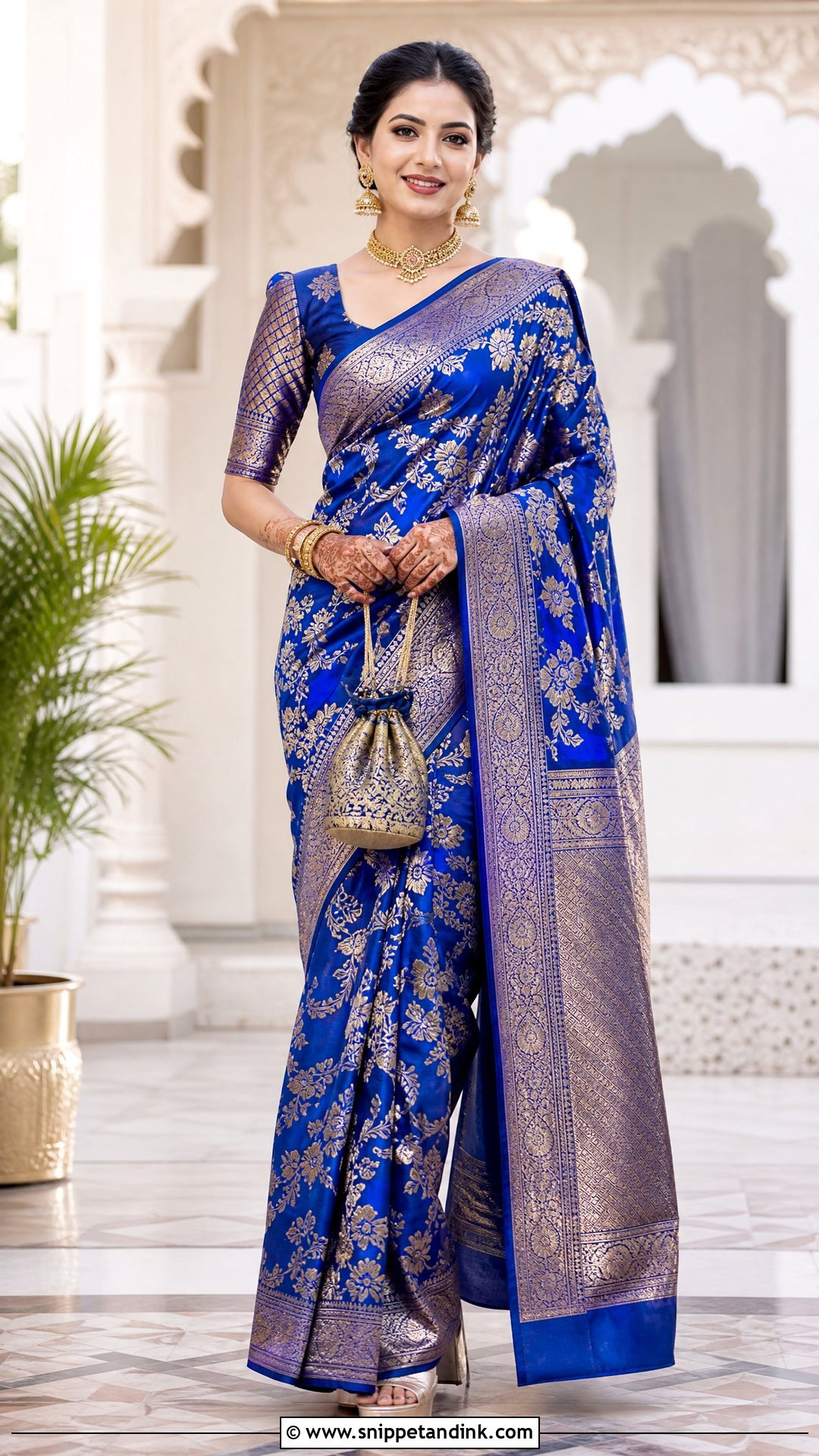 Royal Blue Banarasi Saree Ring Ceremony Dress - Snippet and Ink - 25 Ring Ceremony Dress Ideas