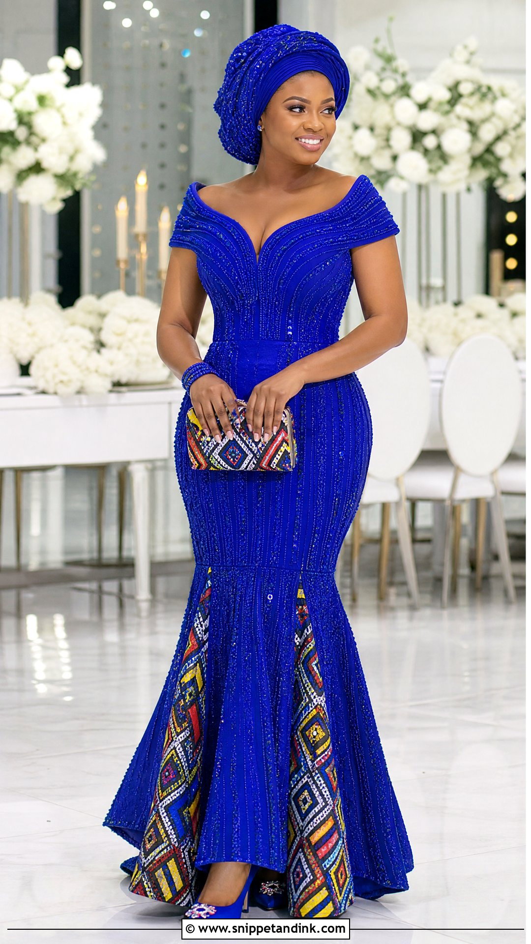 Royal Blue Beaded Sepedi Fishtail Dress - Snippet and Ink - 25 Sepedi Traditional Wedding Dresses