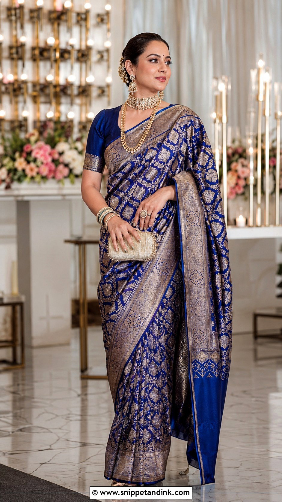 Royal Blue Bengali Bride Reception Look - Snippet and Ink - 20 Bengali Bride Wedding Look Ideas