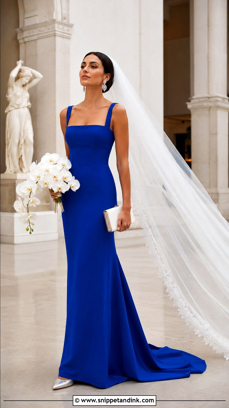 Royal Blue Bridal Column Gown - Snippet and Ink - 20 Blue Bridal Ideas
