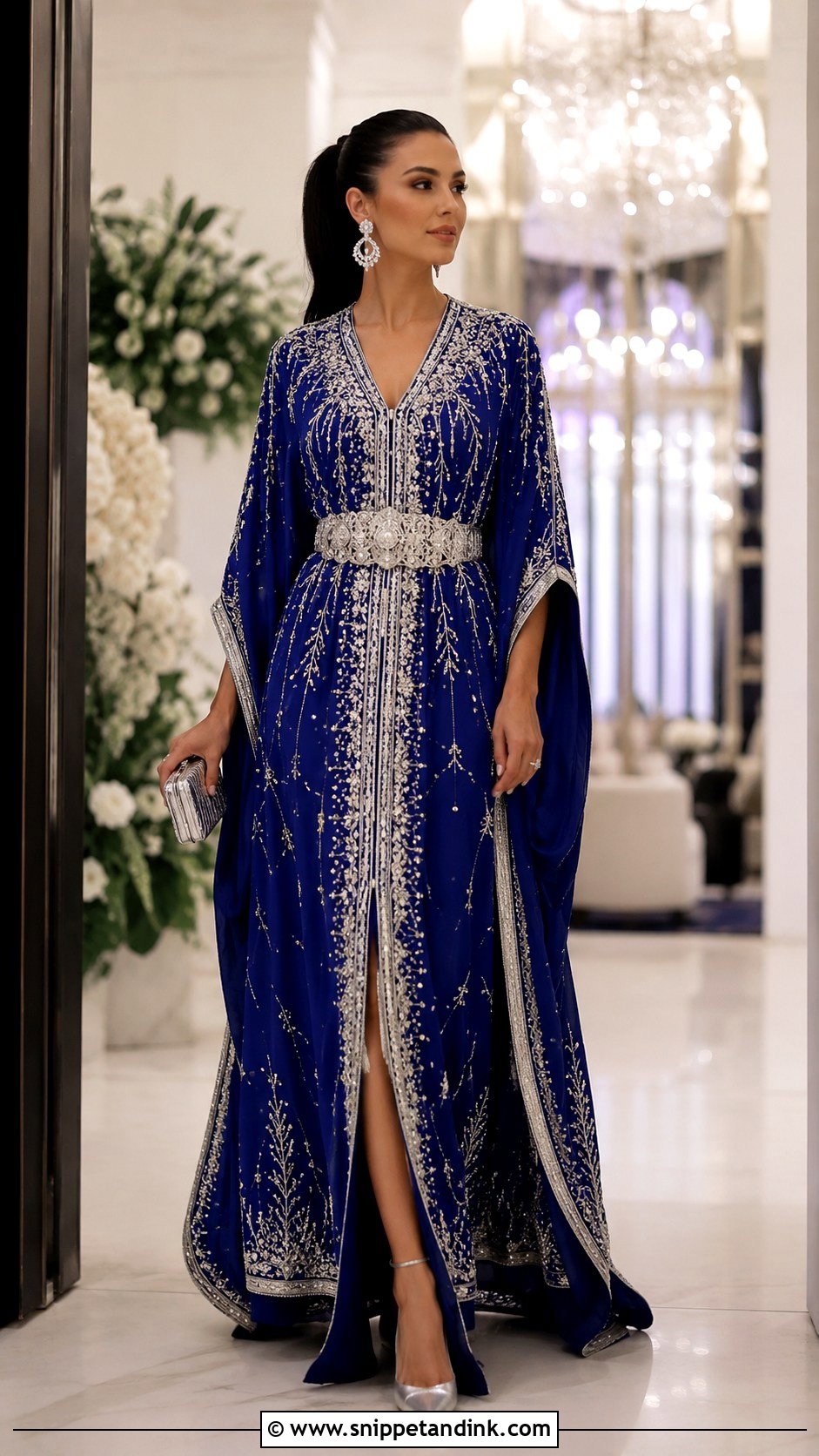 Royal Blue Bridal Kaftan With Silver Details - Snippet and Ink - 20 Bridal Kaftan Ideas