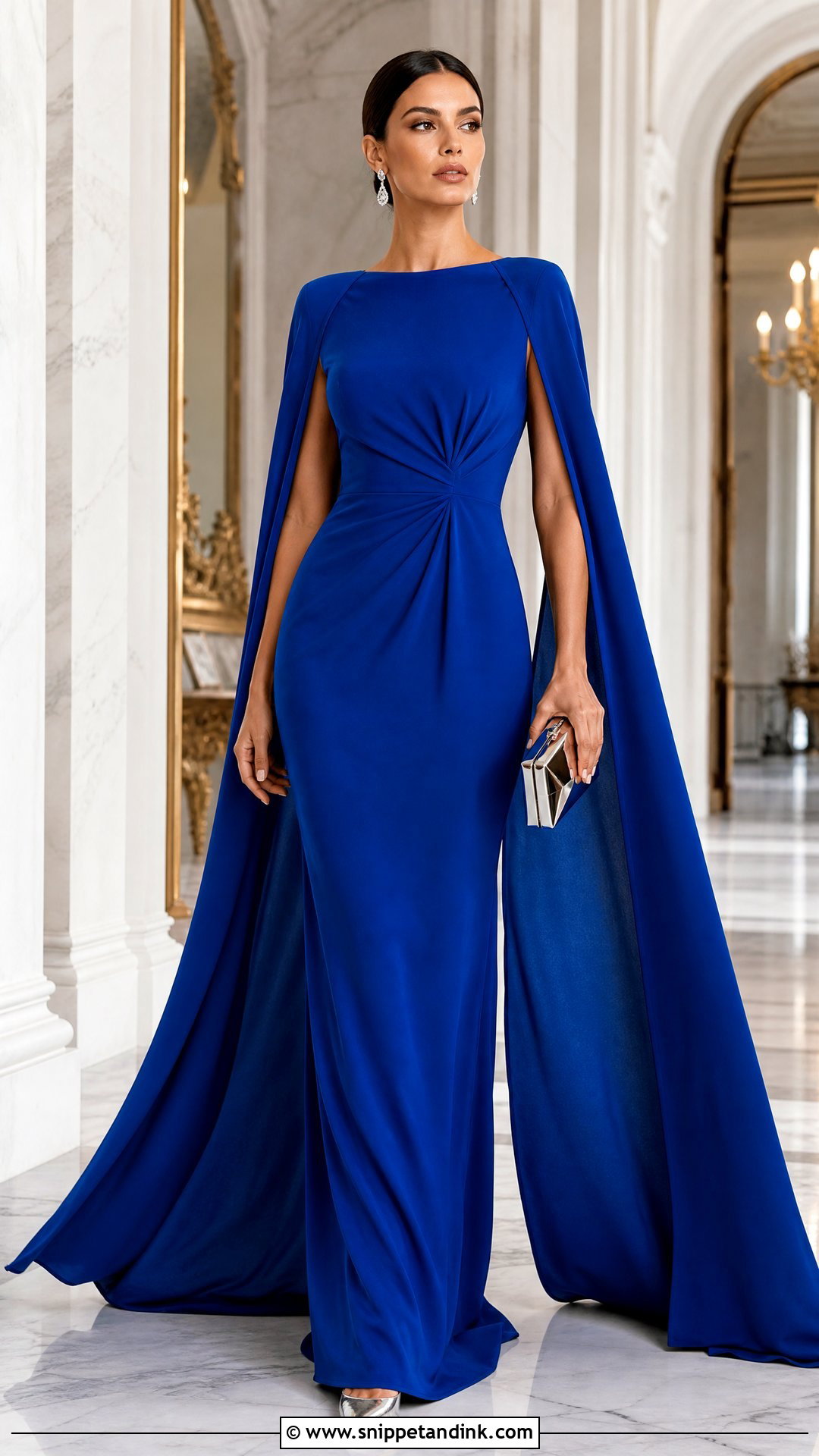 Royal Blue Cape Gown Outfit - Snippet and Ink - 20 Womens Gown Ideas