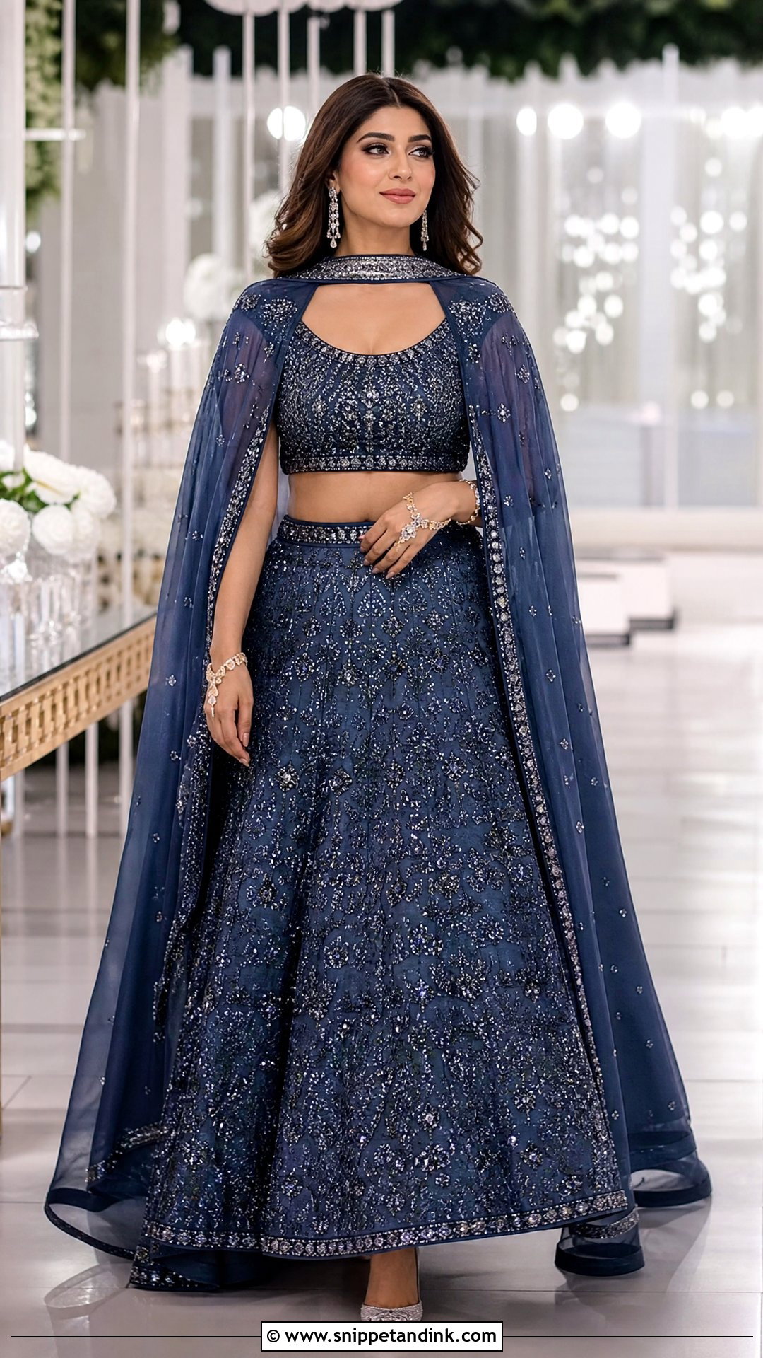 Royal Blue Cape Sangeet Lehenga - Snippet and Ink - 20 Pakistani Bridal Sangeet Outfit Ideas