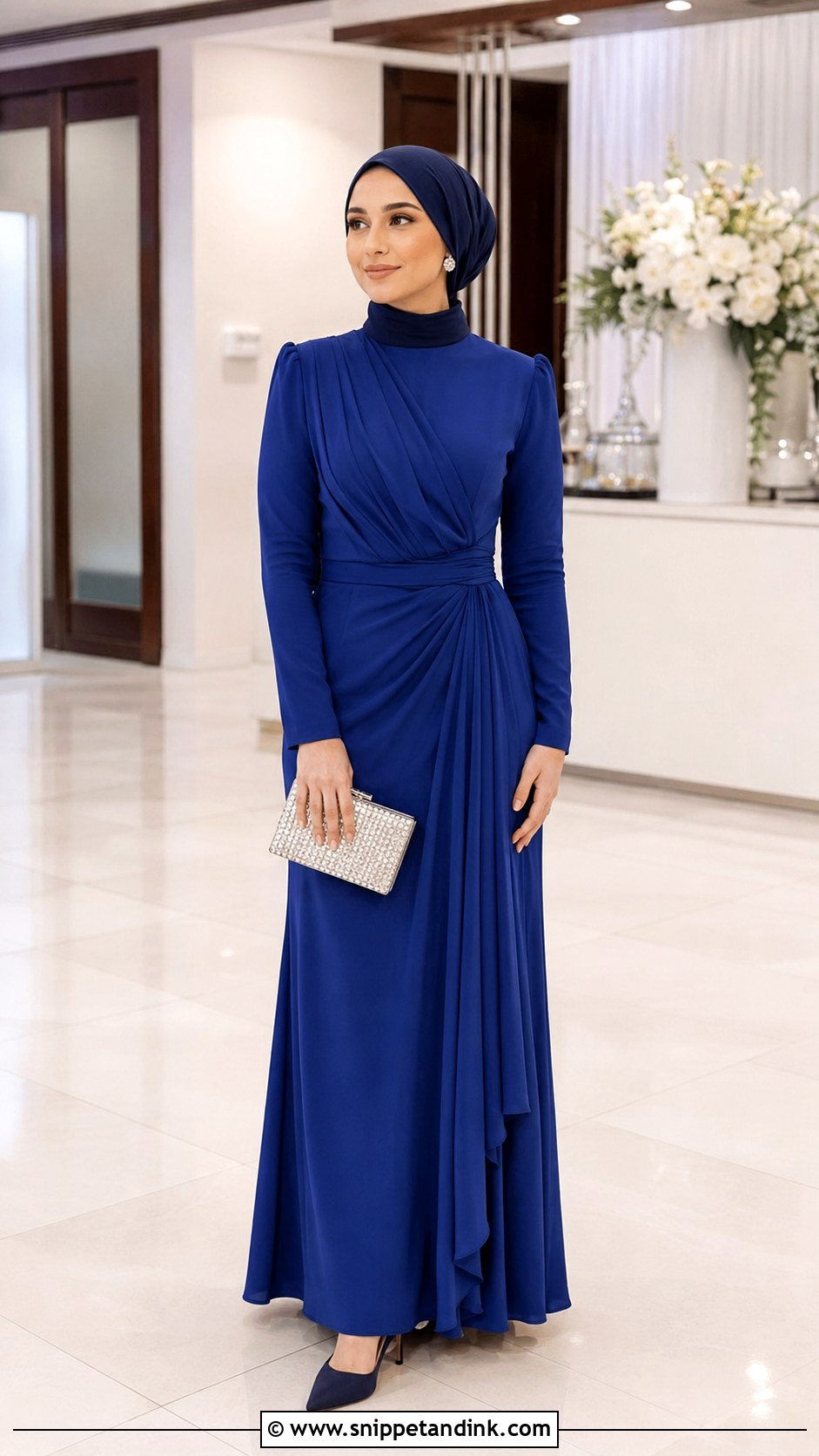 Royal Blue Draped Hijab Dress - Snippet and Ink - 20 Hijab Dresses for Wedding Party
