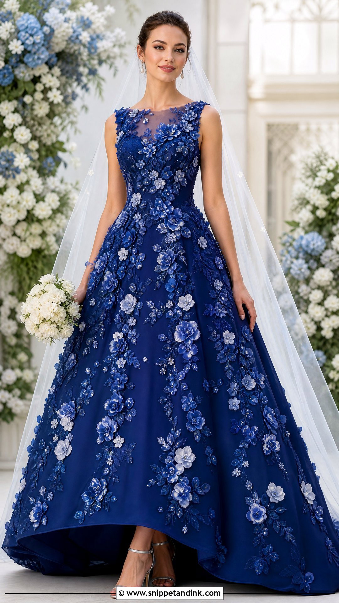 Royal Blue Floral Applique Wedding Dress - Snippet and Ink - 20 Royal Blue Wedding Dresses