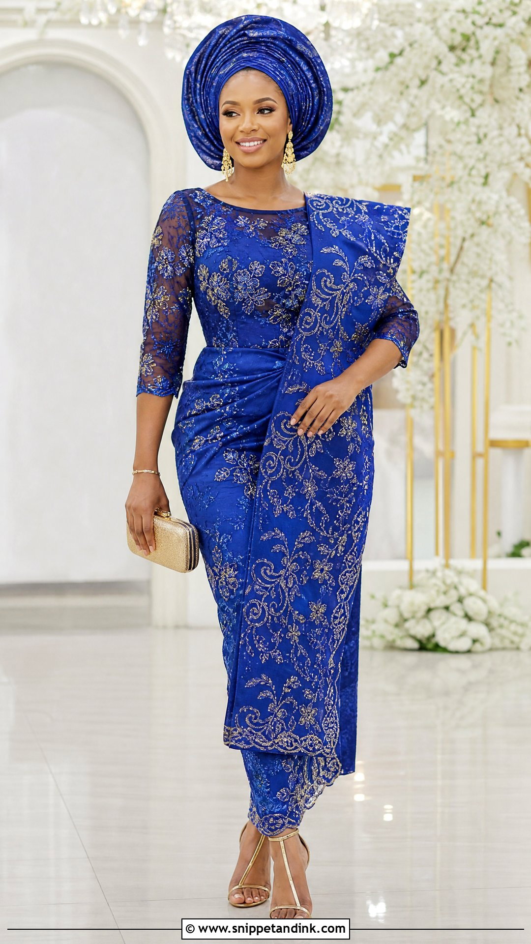 Royal Blue George Wrapper And Blouse Outfit - Snippet and Ink - 20 Royal Blue Traditional Wedding Attire Ideas