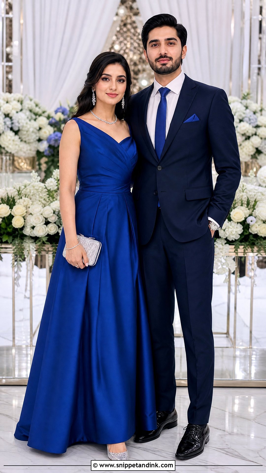 Royal Blue Gown And Navy Suit - Snippet and Ink - 20 Ring Ceremony Couple Dress Ideas