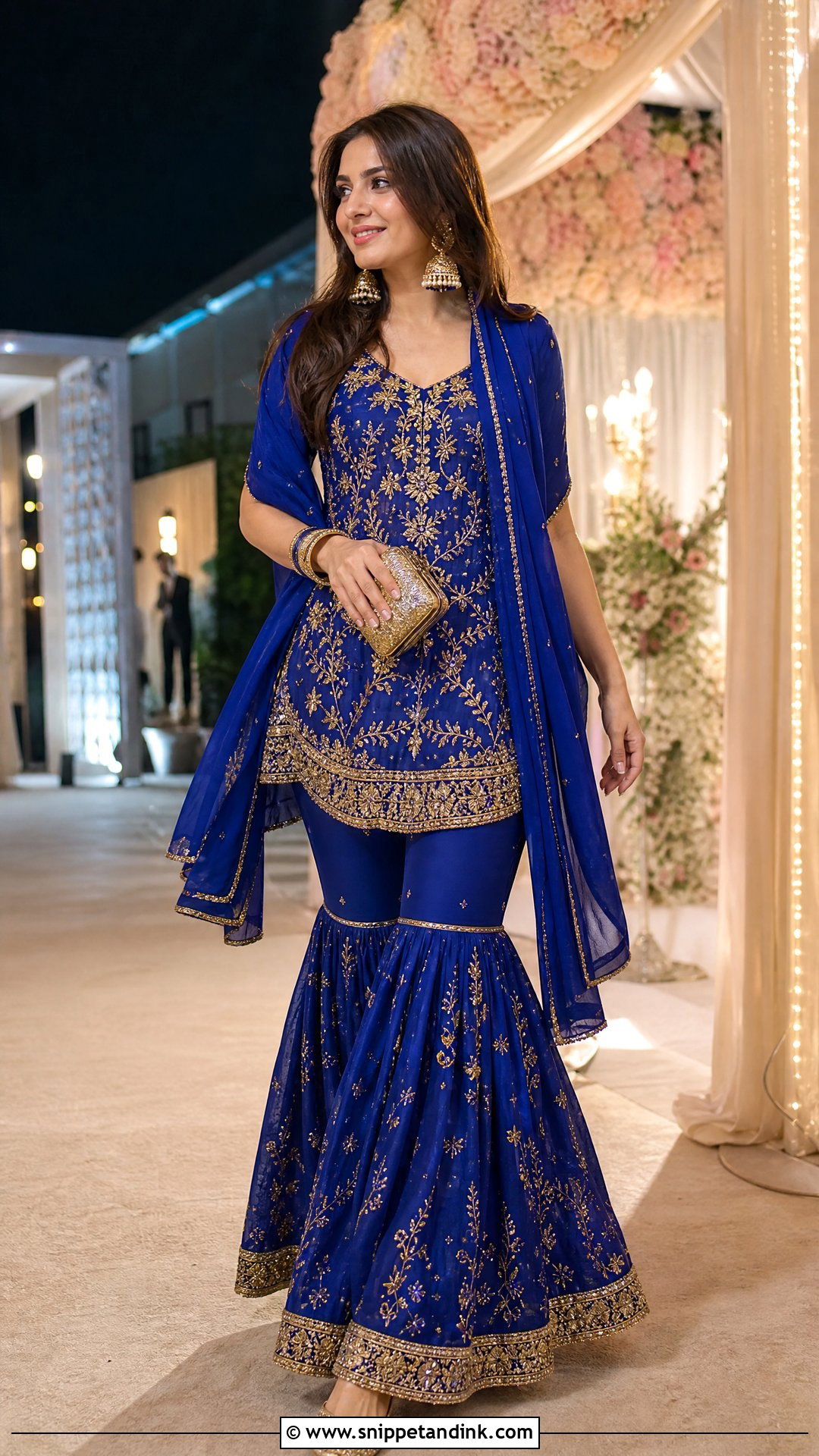 Royal Blue Heavy Sharara With Short Kurta - Snippet and Ink - 20 Heavy Dress for Wedding Ideas