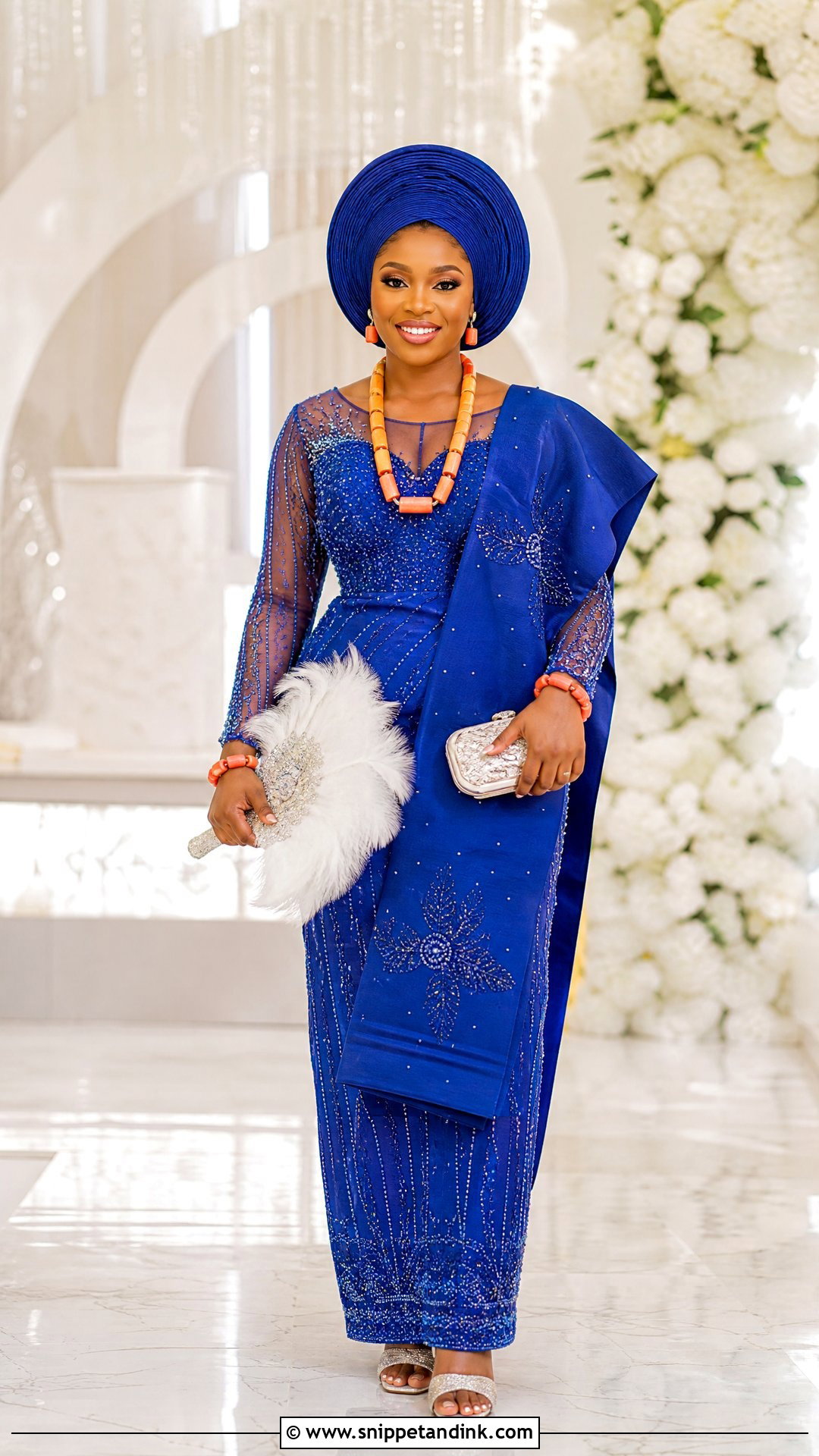 Royal Blue Igbo George Wrapper And Blouse - Snippet and Ink - 20 Traditional Igbo Nigerian Wedding Dresses