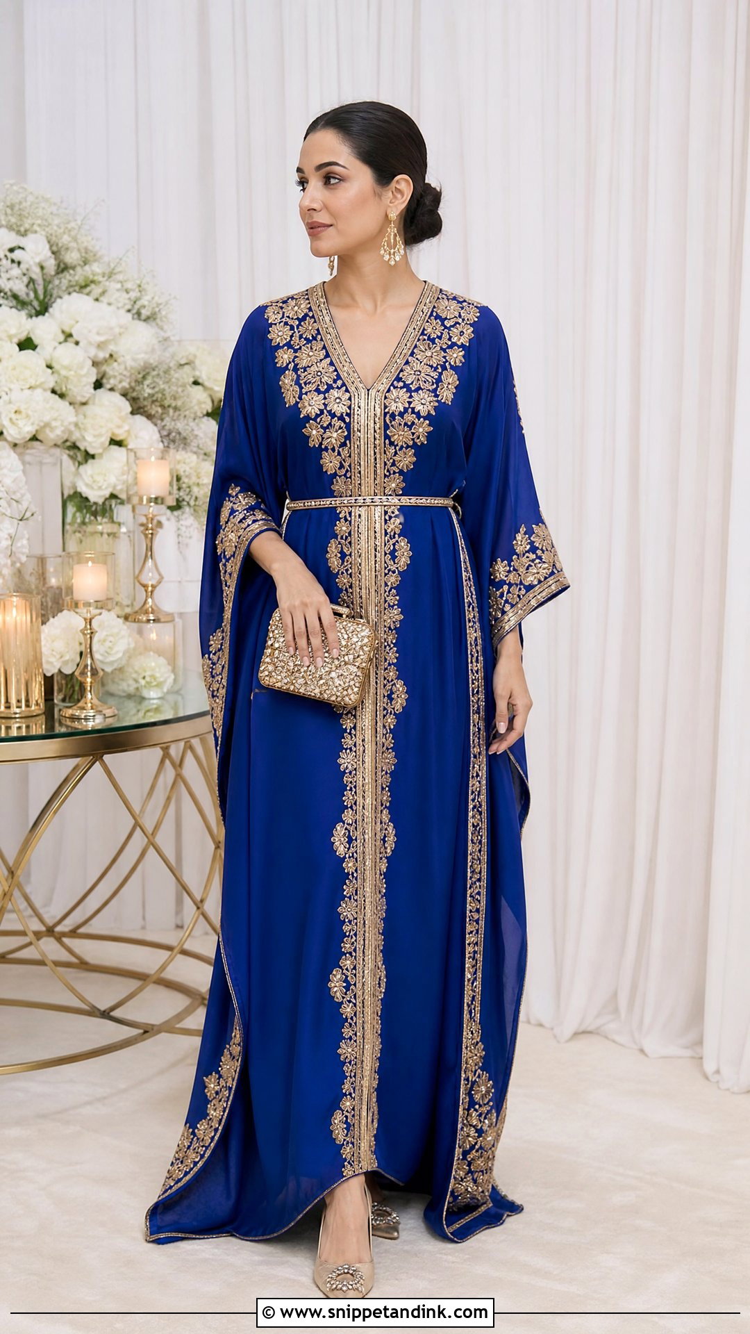 Royal Blue Kaftan With Gold Embroidery - Snippet and Ink - 20 Royal Blue Traditional Wedding Attire Ideas
