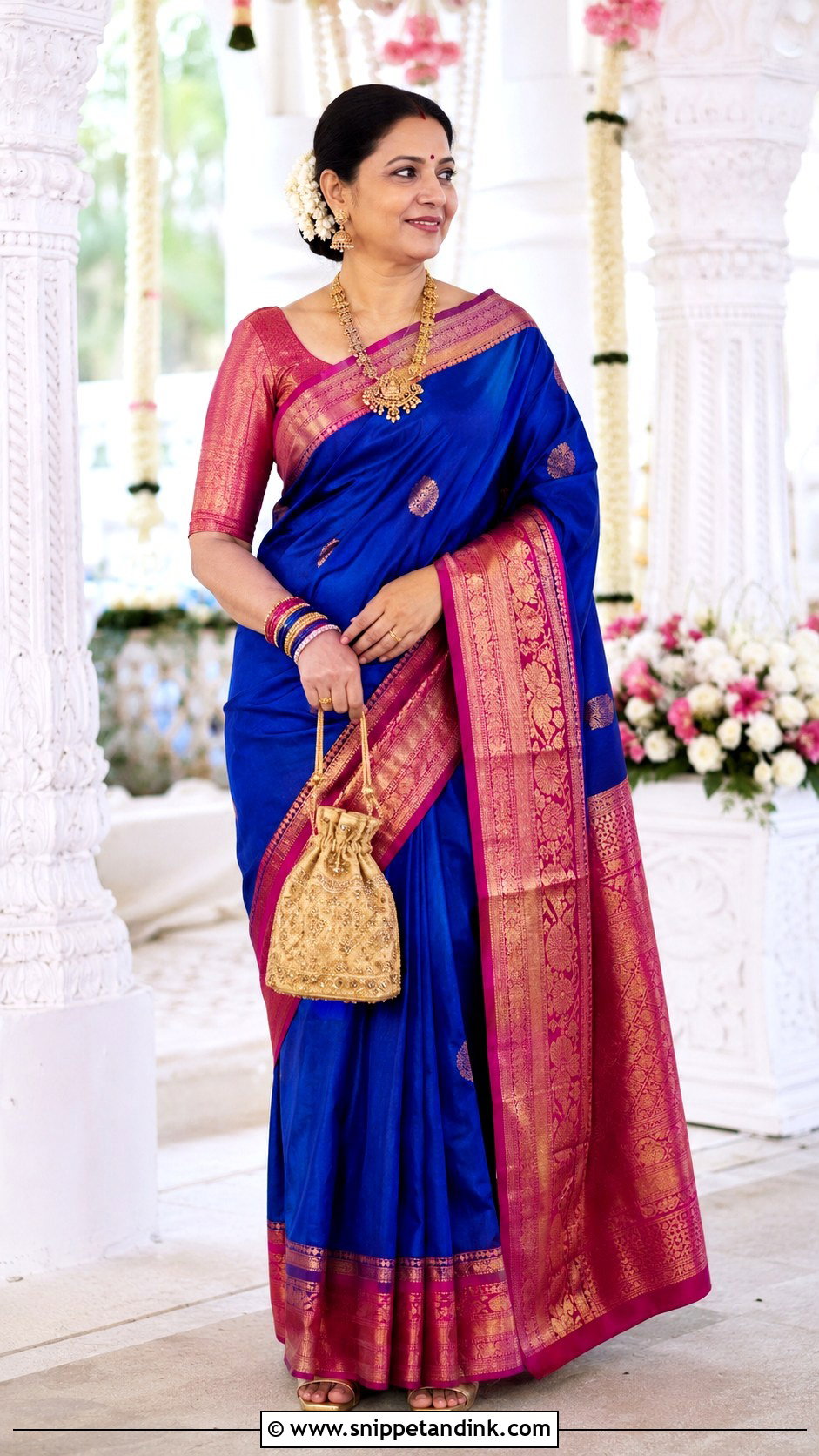 Royal Blue Kanjivaram Saree For Indian Wedding - Snippet and Ink - 20 Blue Indian Wedding Dress Ideas