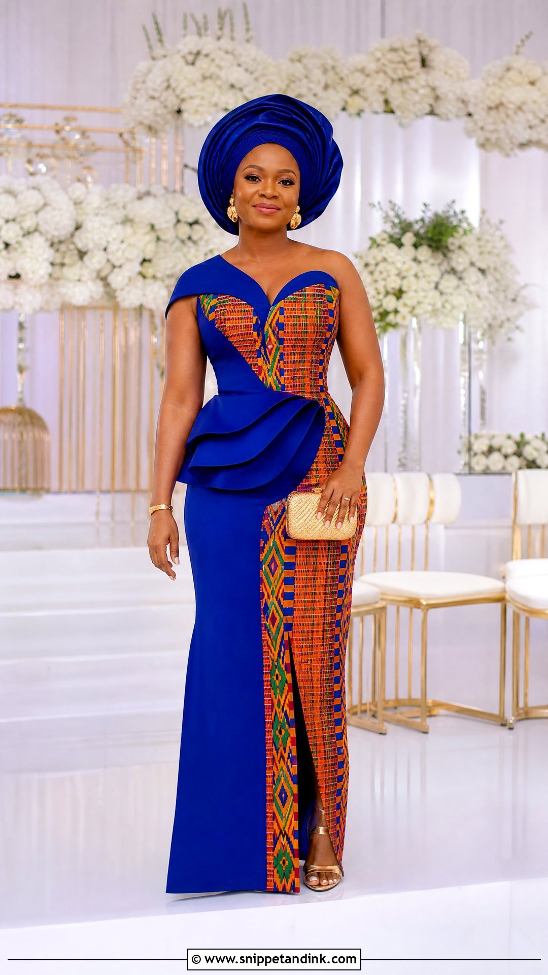 Royal Blue Kente Panel Gown - Snippet and Ink - 20 Royal Blue Traditional Wedding Attire Ideas
