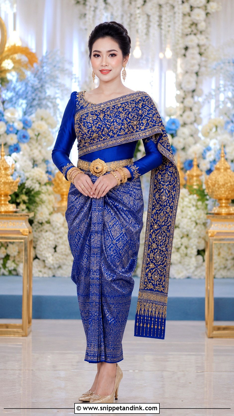 Royal Blue Khmer Wedding Outfit - Snippet and Ink - 20 Khmer Wedding Outfits