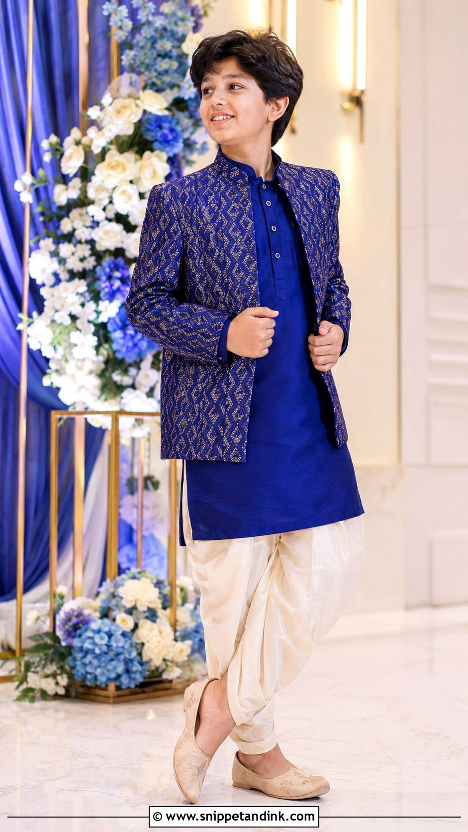 Royal Blue Kurta With Cowl Pants - Snippet and Ink - 20 Kurta for Boys Wedding Ideas