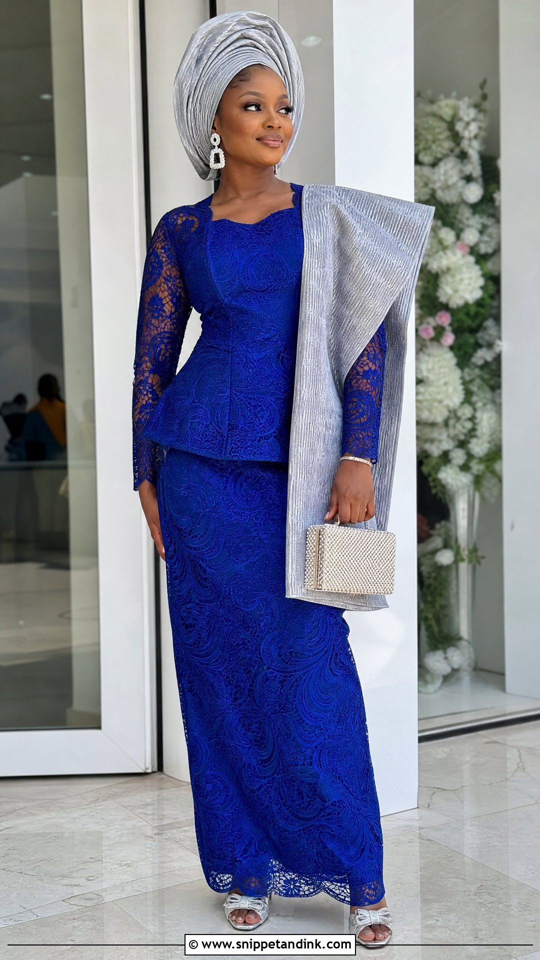 Royal Blue Lace Iro And Buba Outfit - Snippet and Ink - 20 Yoruba Introduction Outfit Ideas