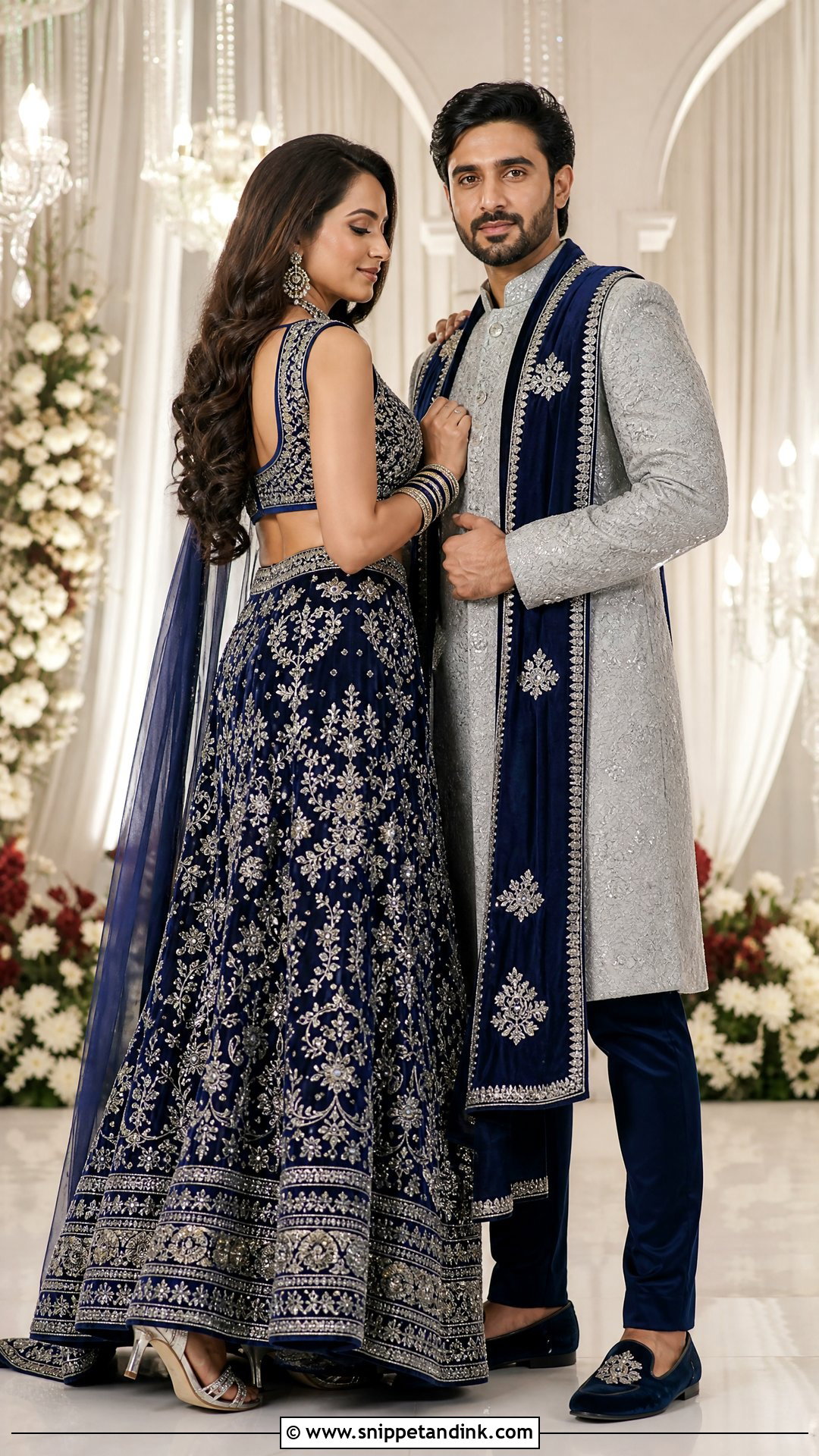 Royal Blue Lehenga And Silver Sherwani - Snippet and Ink - 25 Indian Wedding Couple Dress Ideas