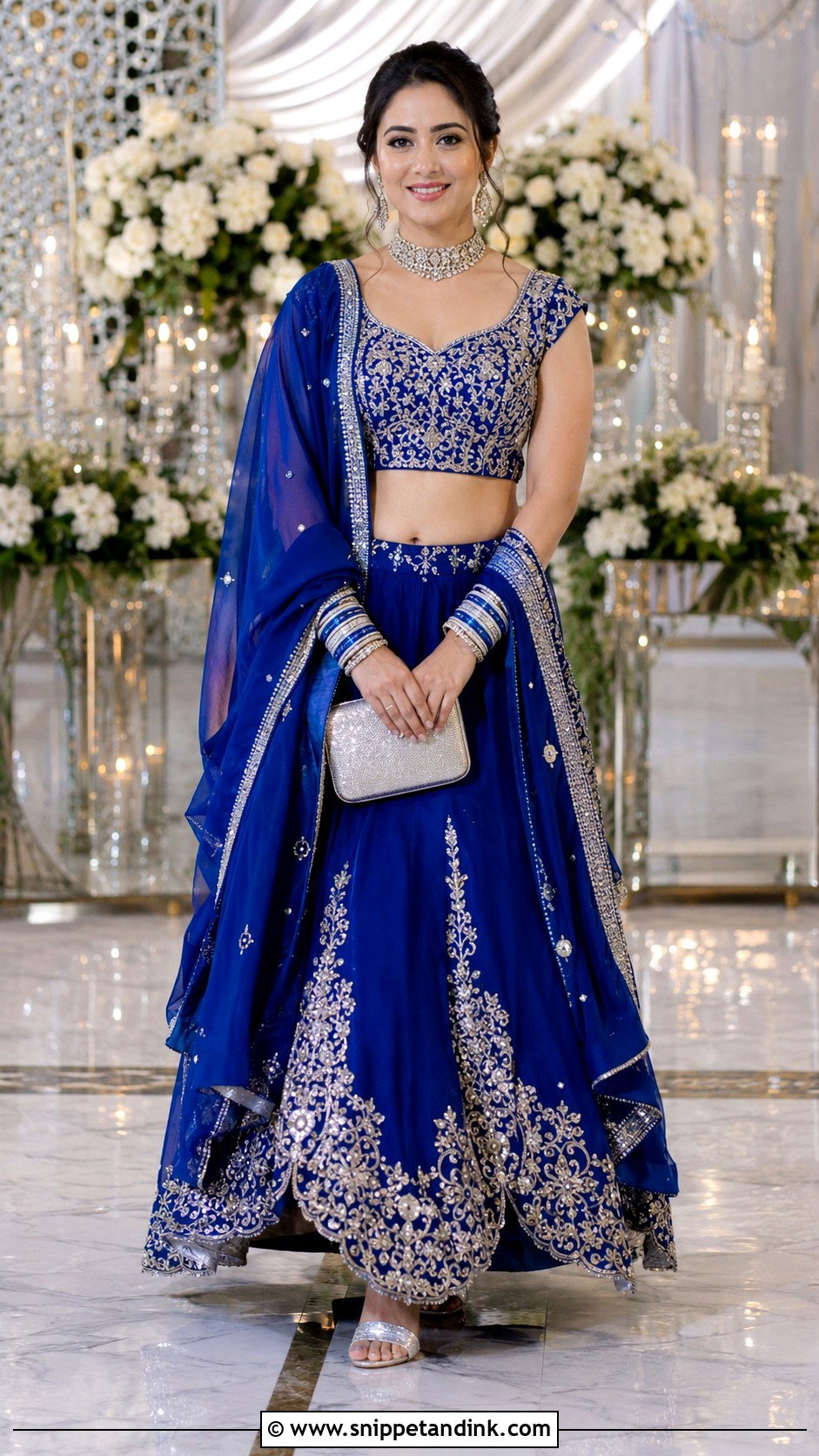 Royal Blue Lehenga With Zircon Bridal Bangles - Snippet and Ink - 20 Bridal Bengal Set Ideas