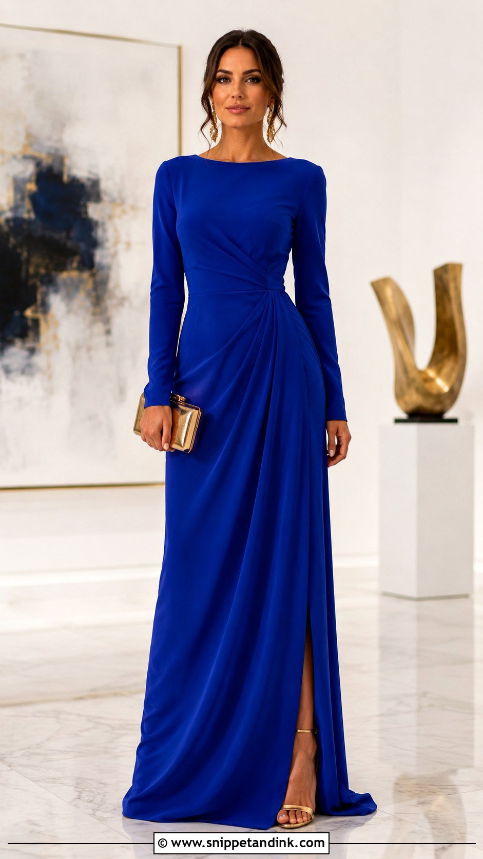 Royal Blue Long Sleeve Gown - Snippet and Ink - 20 Blue Gown Ideas