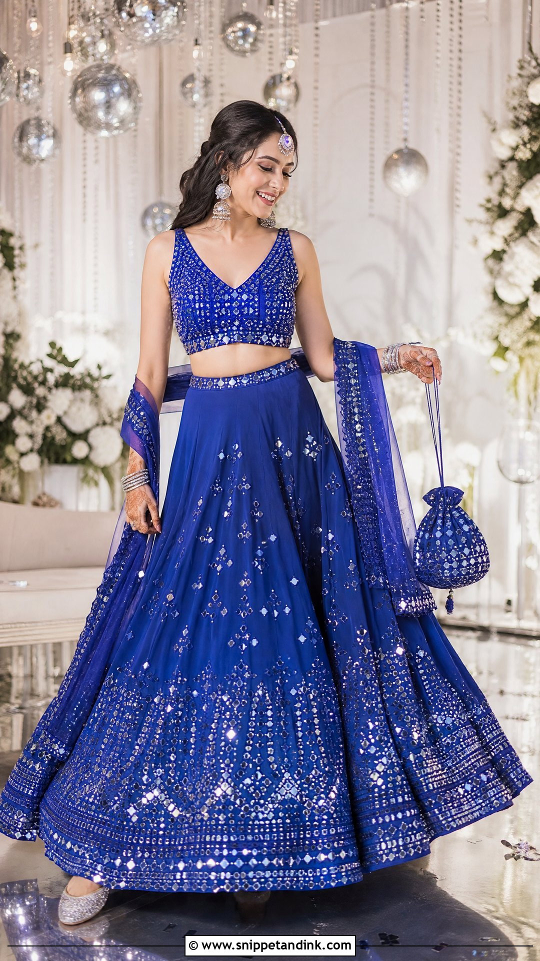 Royal Blue Mirror Work Lehenga for Sangeet Bride - Snippet and Ink - 20 Outfit for Sangeet Function for Bride Ideas