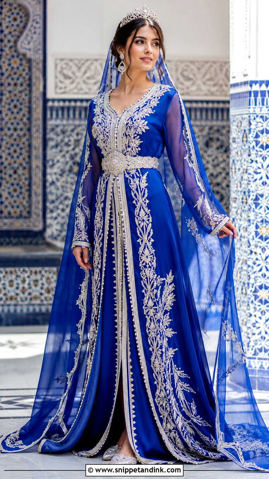 Royal Blue Moroccan Bride Takchita With Silver Details - Snippet and Ink - 20 Moroccan Bride Dress Ideas