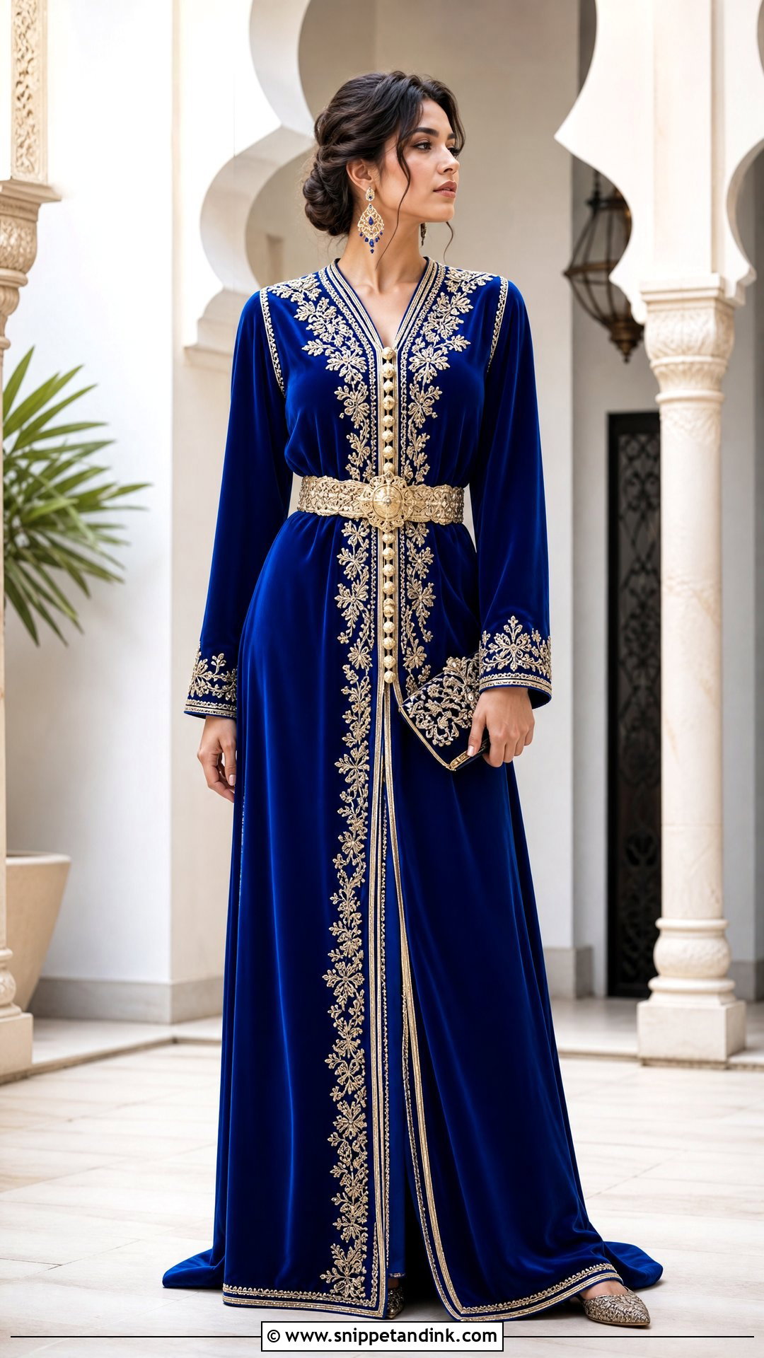Royal Blue Moroccan Caftan With Metallic Belt - Snippet and Ink - 20 Royal Blue Traditional Wedding Attire Ideas