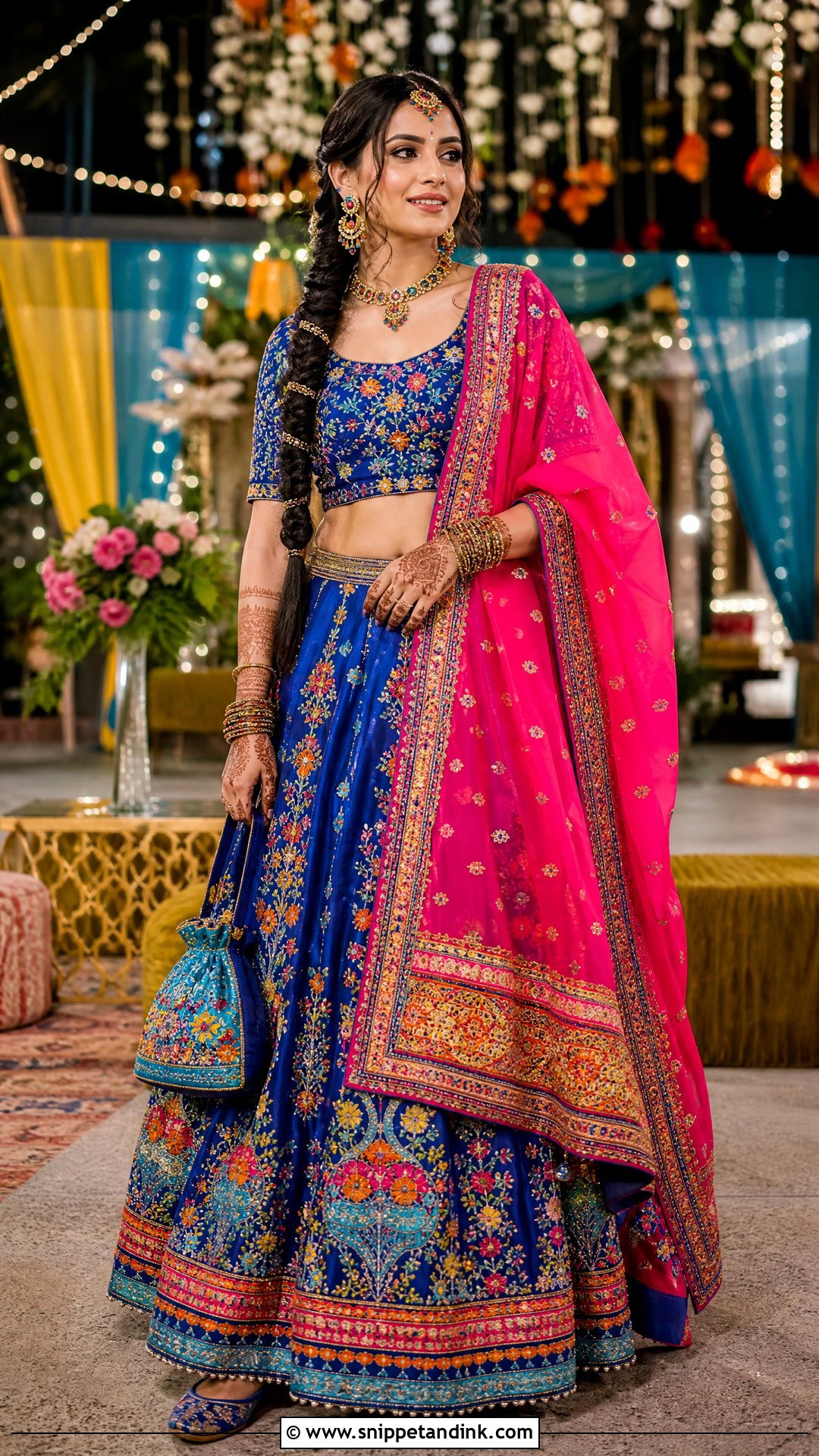 Royal Blue Multicolor Mehndi Bridal Lehenga - Snippet and Ink - 25 Mehndi Bridal Dress Ideas